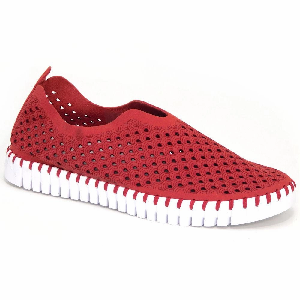 Ilse Jacobsen Women's Tulip 139 Deep Red Perforated Casual Leather Slip On Shoes