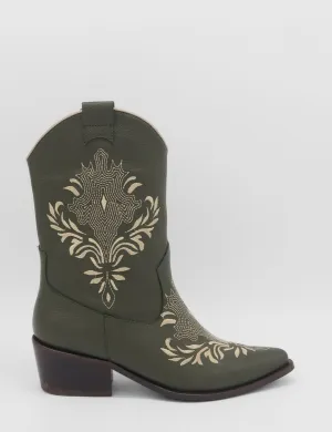 Boots To Wear With Skirts Knox western cowboy boots in olive leather women's shoes