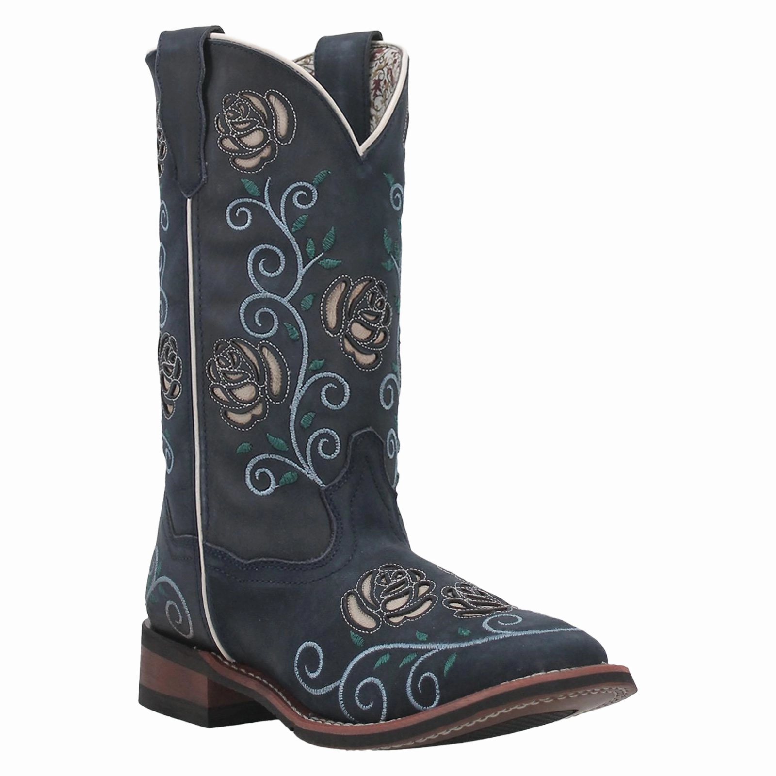 Cycle Boots Laredo Ladies Navy Willow Floral Square Toe Pull On Western Boots 5885