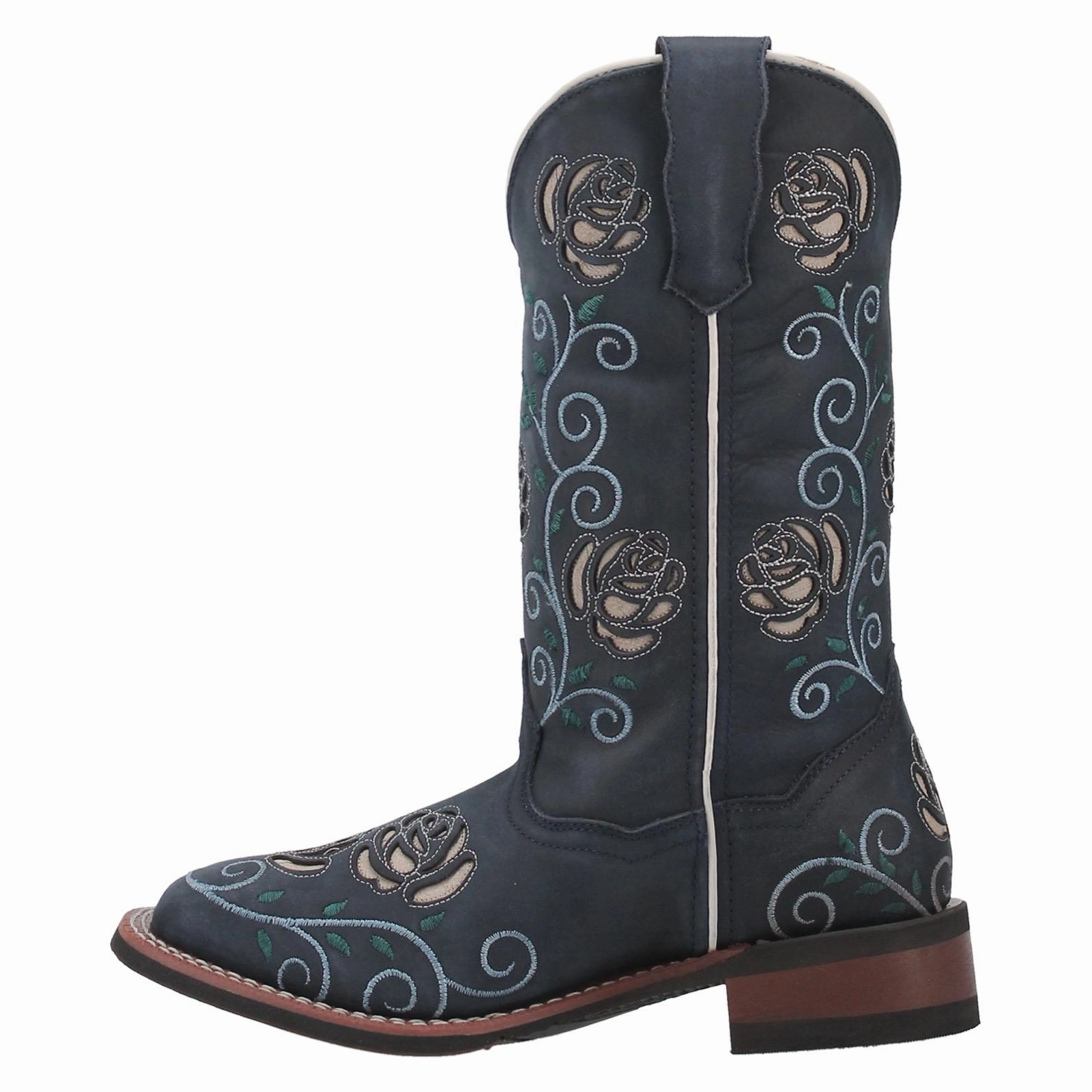 Shoe Rack For Boots Laredo Ladies Navy Willow Floral Square Toe Pull On Western Boots 5885