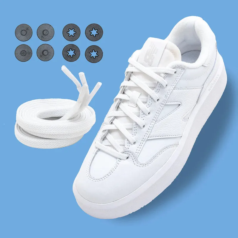 Cross Strap Flat Shoes Lock Laces Flat Laces No-Tie Shoelace System - White