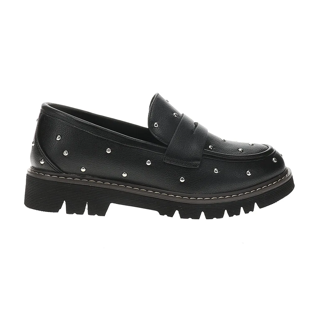 Stud Muffin Studded Lug Sole Loafers Woven Leather Loafers