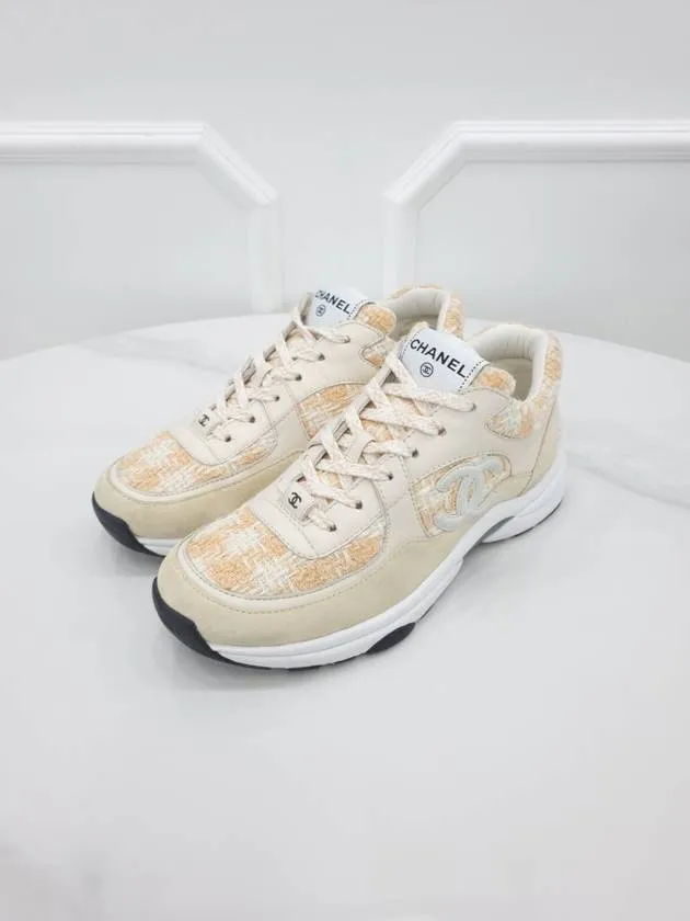 CC logo tweed sneakers orange 38 5 G38299 Chanel Comfortable Dress Sneakers