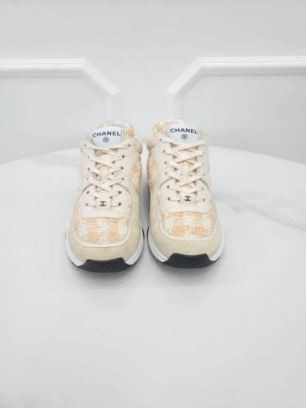 Patent Leather Sneakers CC logo tweed sneakers orange 38 5 G38299 Chanel