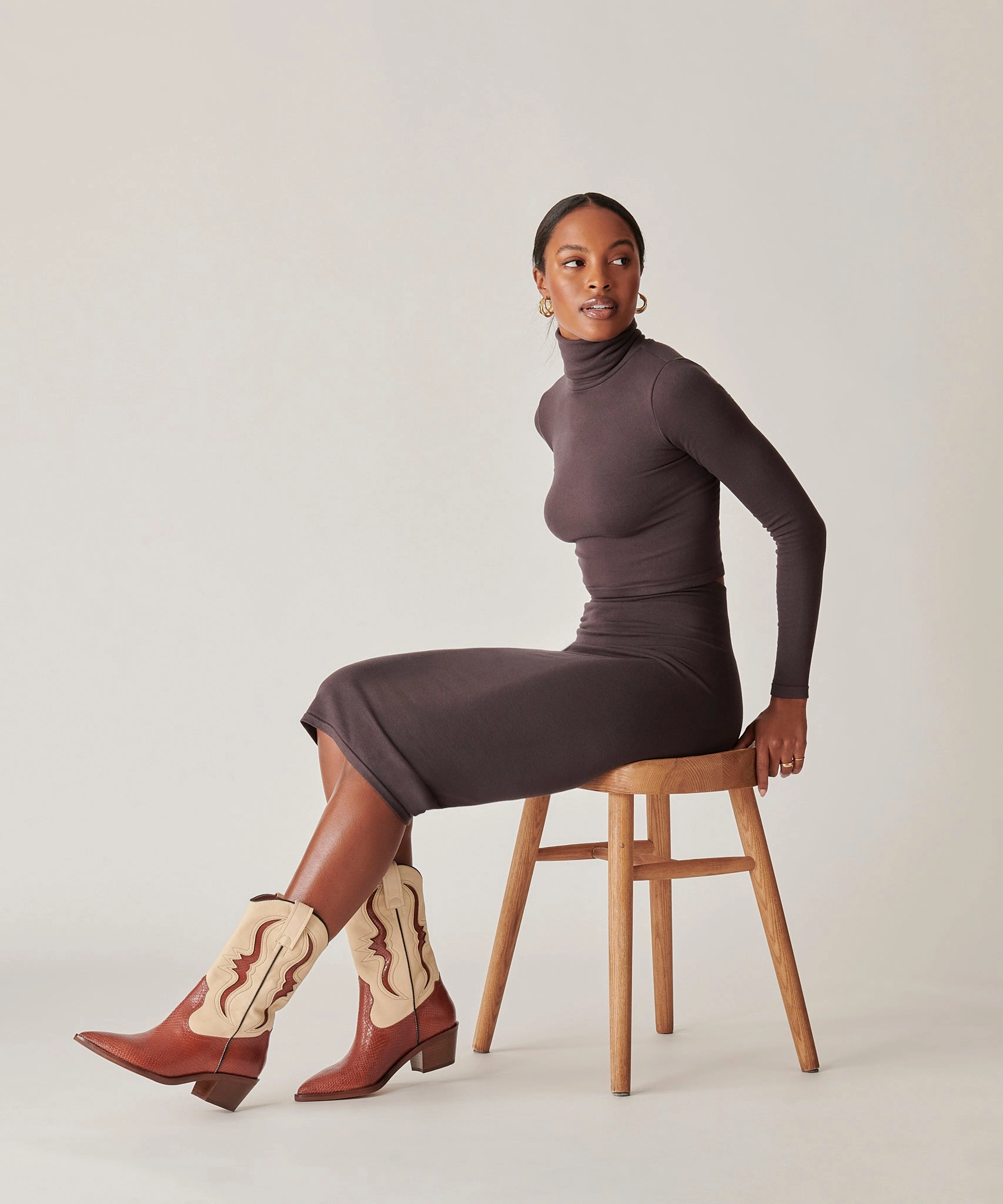 Suede Dress Boots SUZZY BOOTS BROWN EMBOSSED LEATHER - re:vita