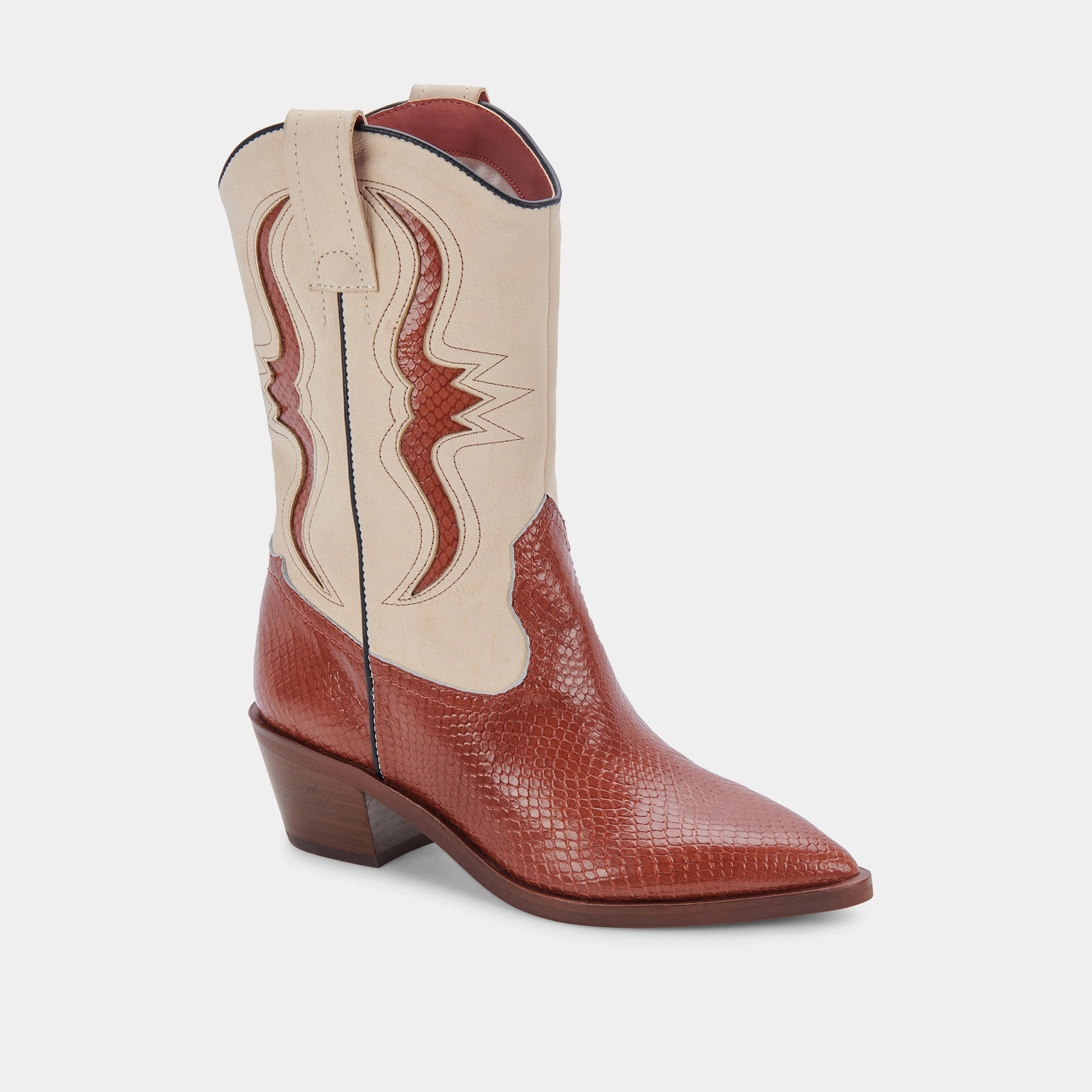 Stovepipe Boots SUZZY BOOTS BROWN EMBOSSED LEATHER - re:vita