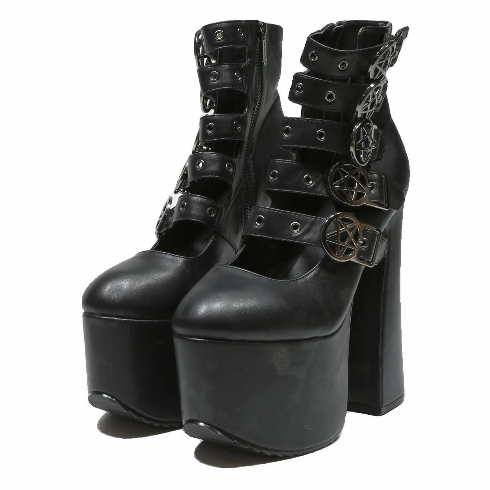 Jcpenney Boots KILLSTAR Pentagram Buckle Womens Platform Block Heel Boots Leather UK 7 Gothic