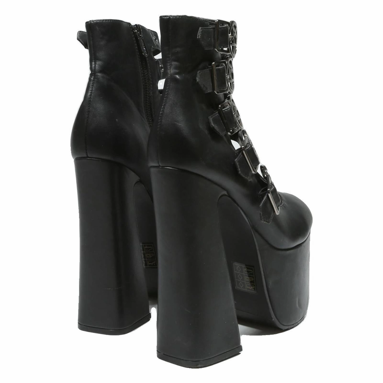 Boots In The Park KILLSTAR Pentagram Buckle Womens Platform Block Heel Boots Leather UK 7 Gothic