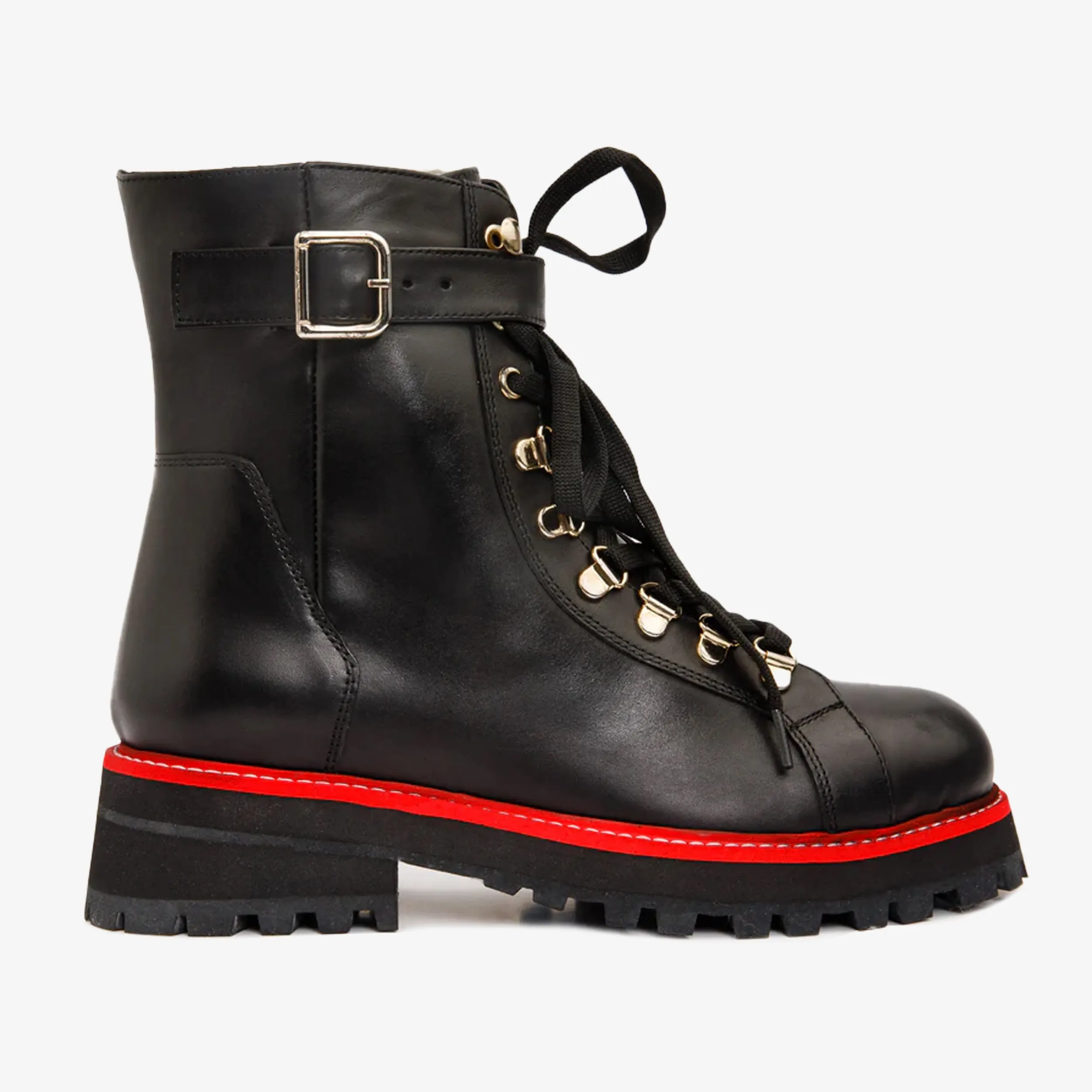 The Belgrano Black Leather Lace-Up Ankle Women Boot With a Side Zipper Head Over Boots Lyrics