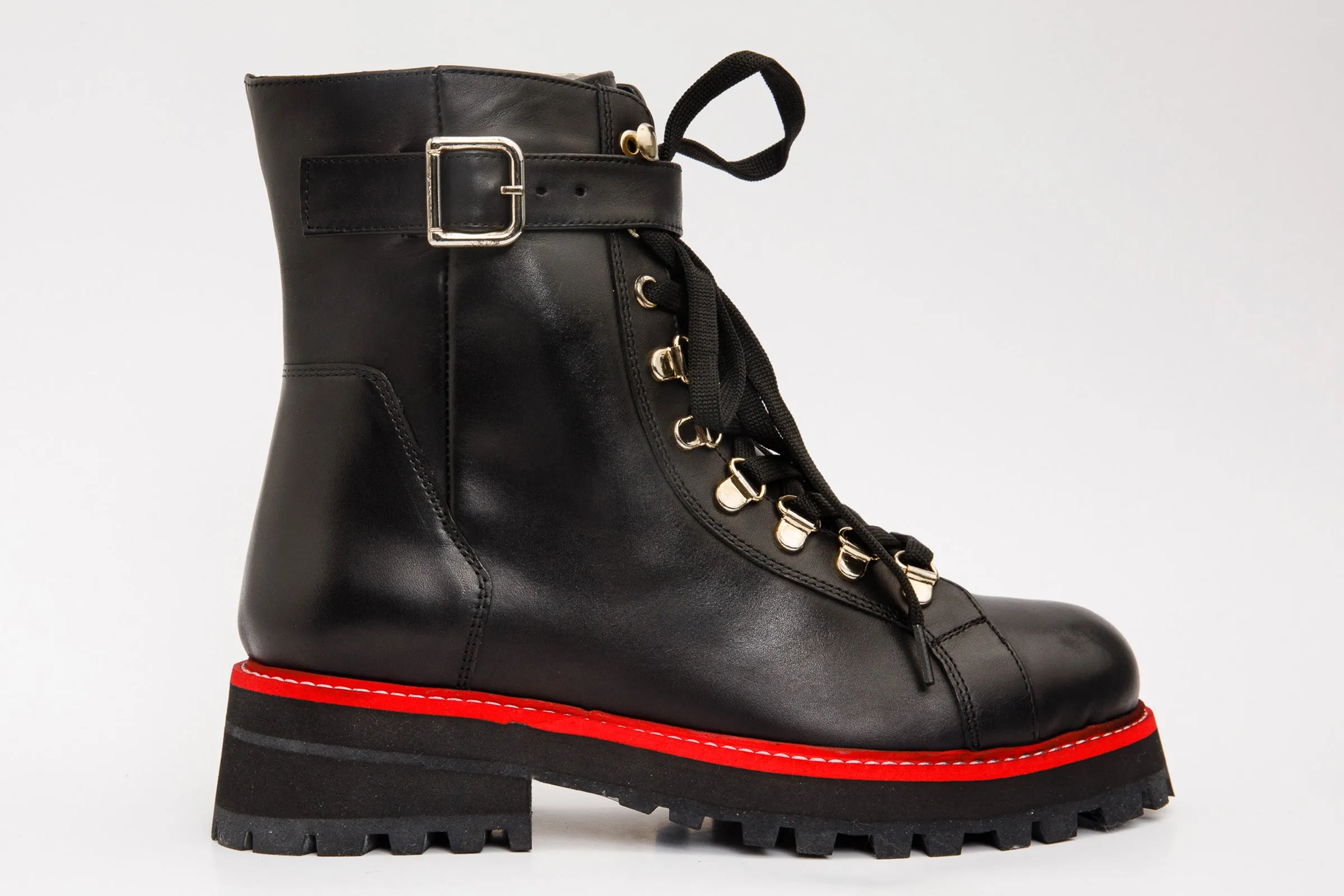 Boots For Military The Belgrano Black Leather Lace-Up Ankle Women Boot With a Side Zipper