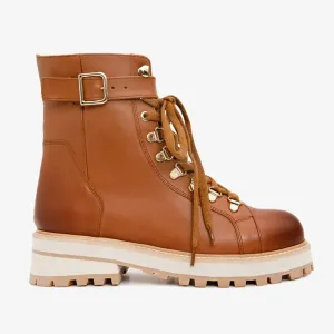 The Belgrano Tan Leather Lace-Up Ankle Women Boot With a Side Zipper Composite Safety Boots Vs Steel Toe