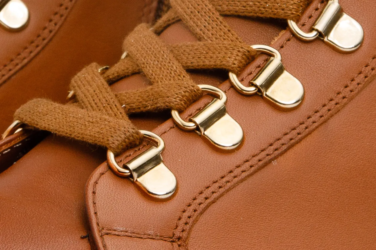 The Belgrano Tan Leather Lace-Up Ankle Women Boot With a Side Zipper Ostrich Skin Cowgirl Boots