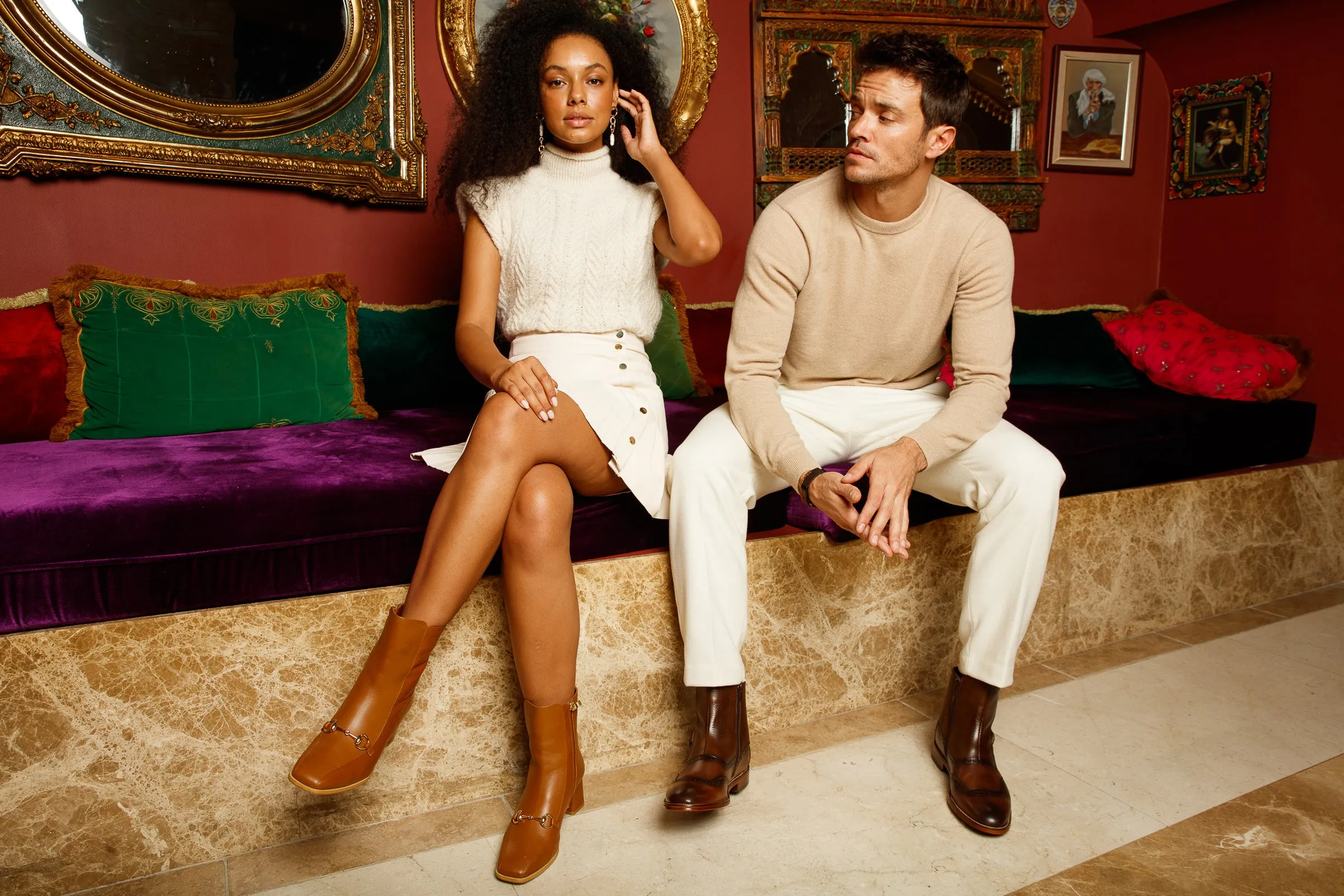 The Bukres Tan Leather Block Heel Mid Calf Women Boot Military Desert Boots