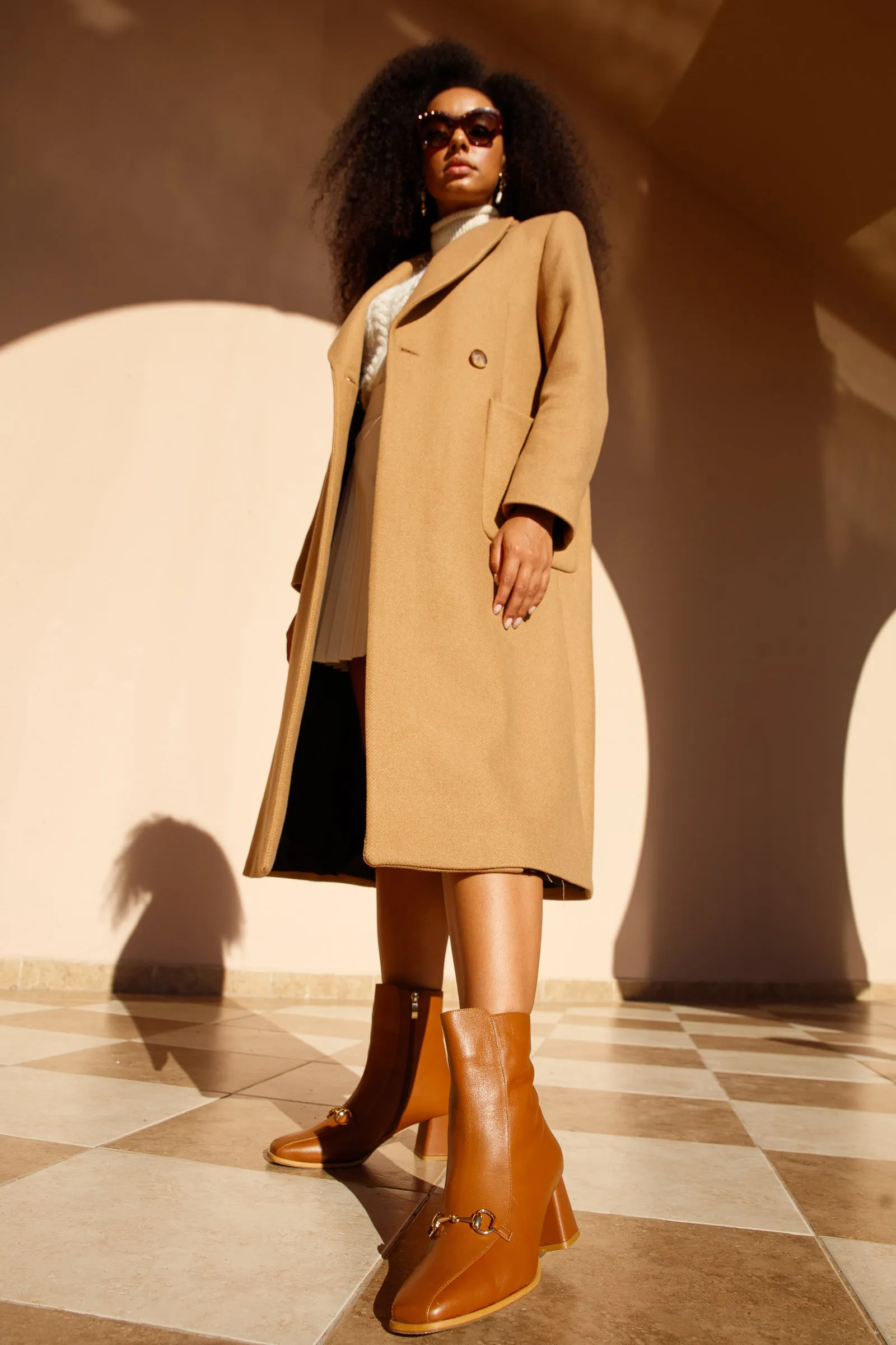 Work Hiking Boots The Bukres Tan Leather Block Heel Mid Calf Women Boot