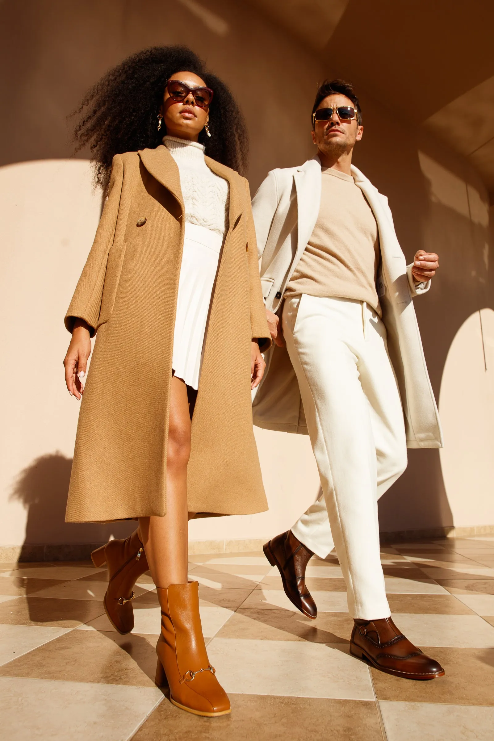 The Bukres Tan Leather Block Heel Mid Calf Women Boot Water Walking Boots Terraria