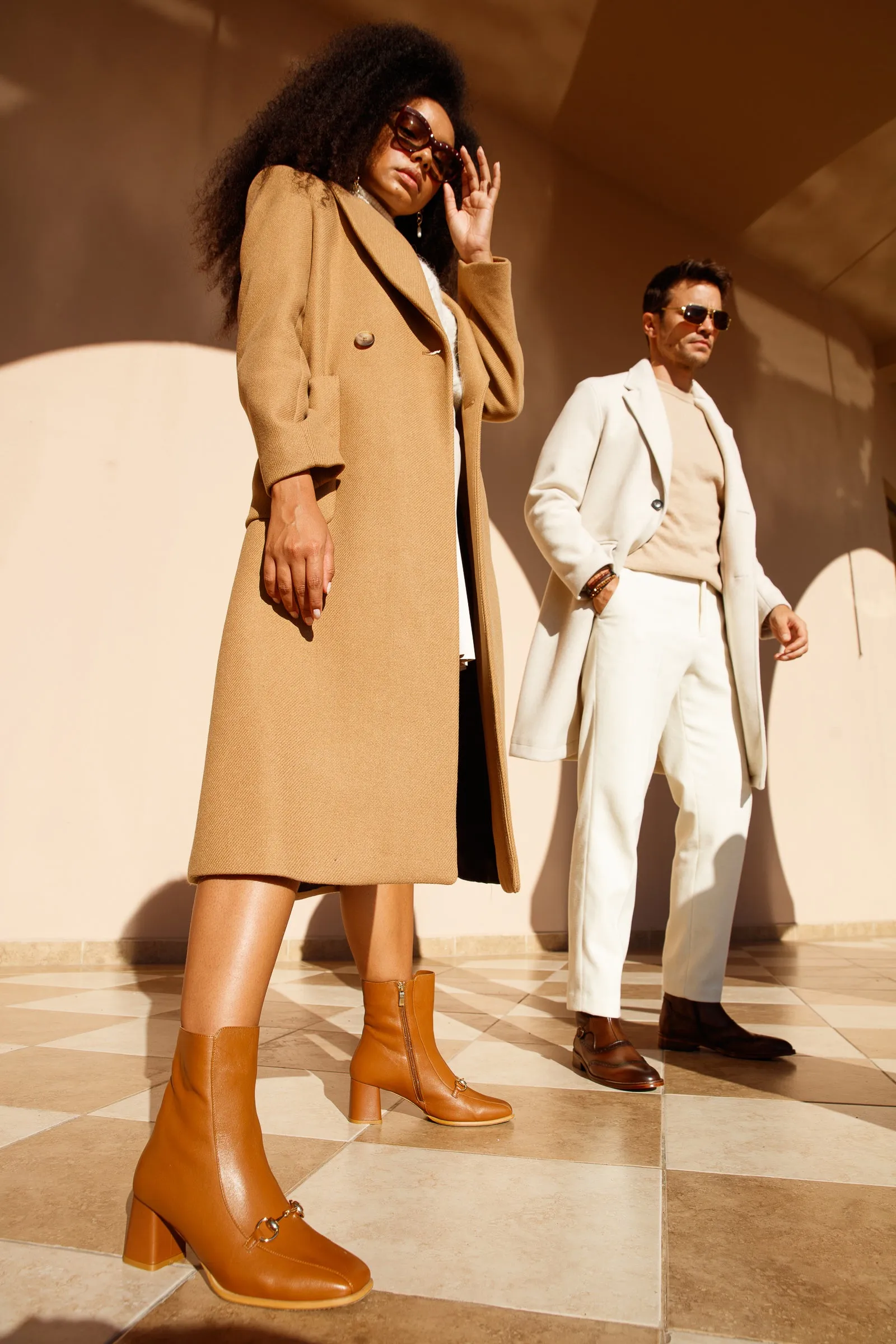 The Bukres Tan Leather Block Heel Mid Calf Women Boot Dressy Winter Boots