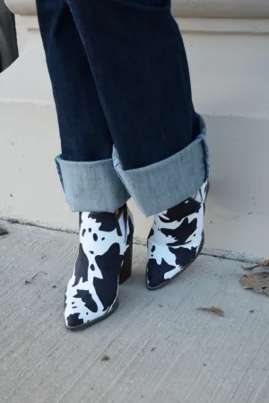 The Calloway Cowprint Booties Boots To Wear With Sweater Dress