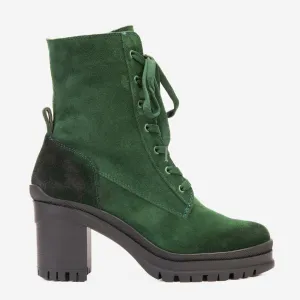 Lace Up Boots Work Boots The Elera Green Leather Block Heel Women Boot