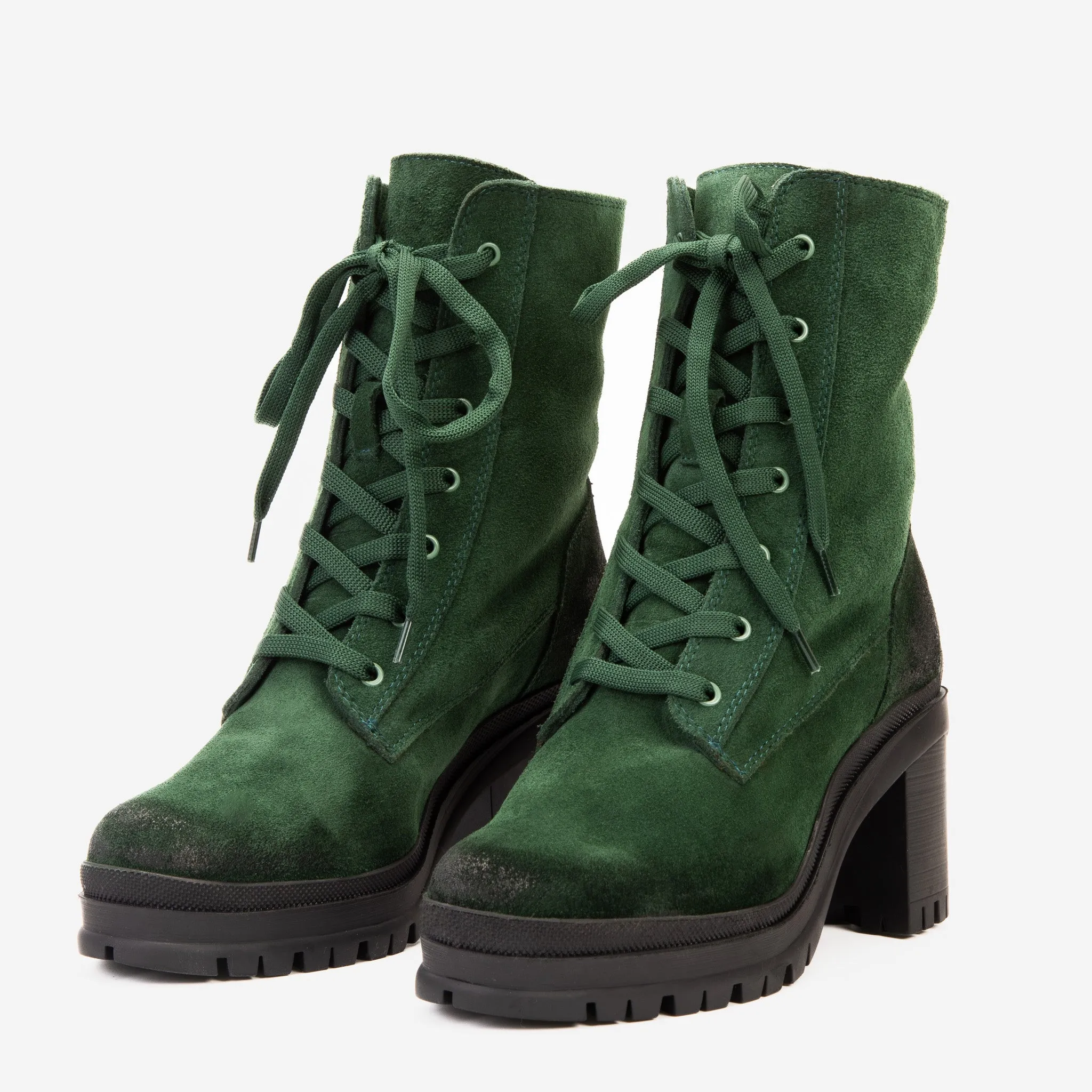 Boots Of Spanish The Elera Green Leather Block Heel Women Boot