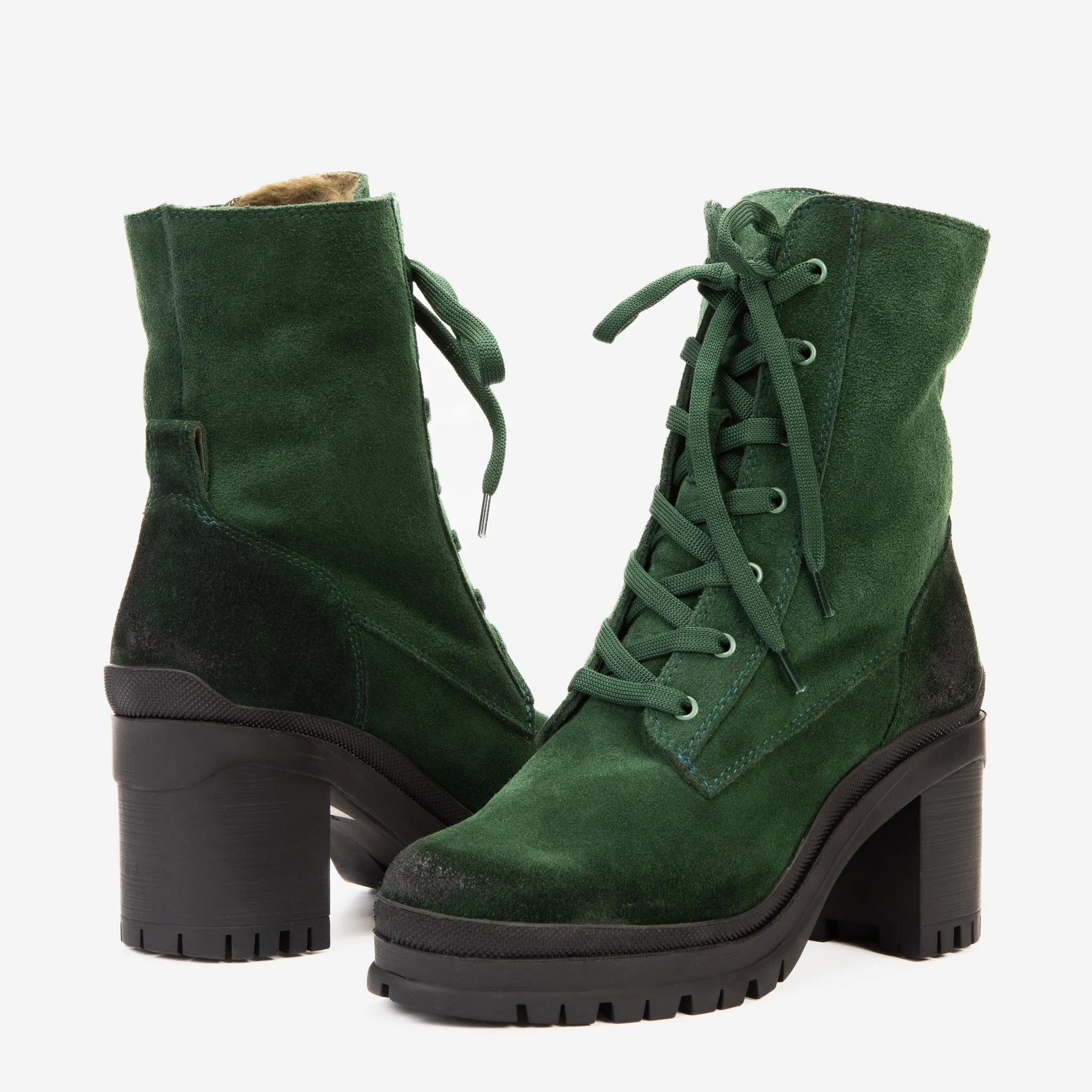 Boots Florsheim The Elera Green Leather Block Heel Women Boot