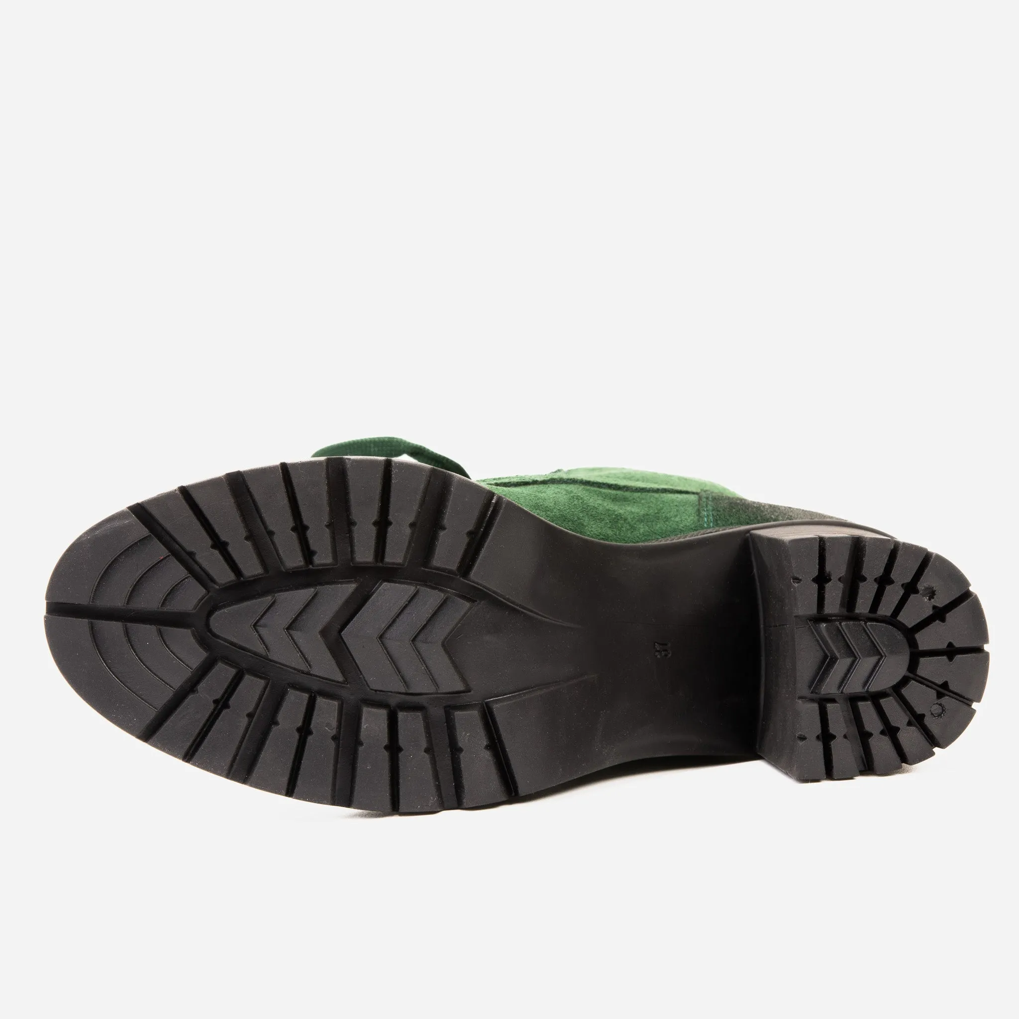 The Elera Green Leather Block Heel Women Boot Croc Boots