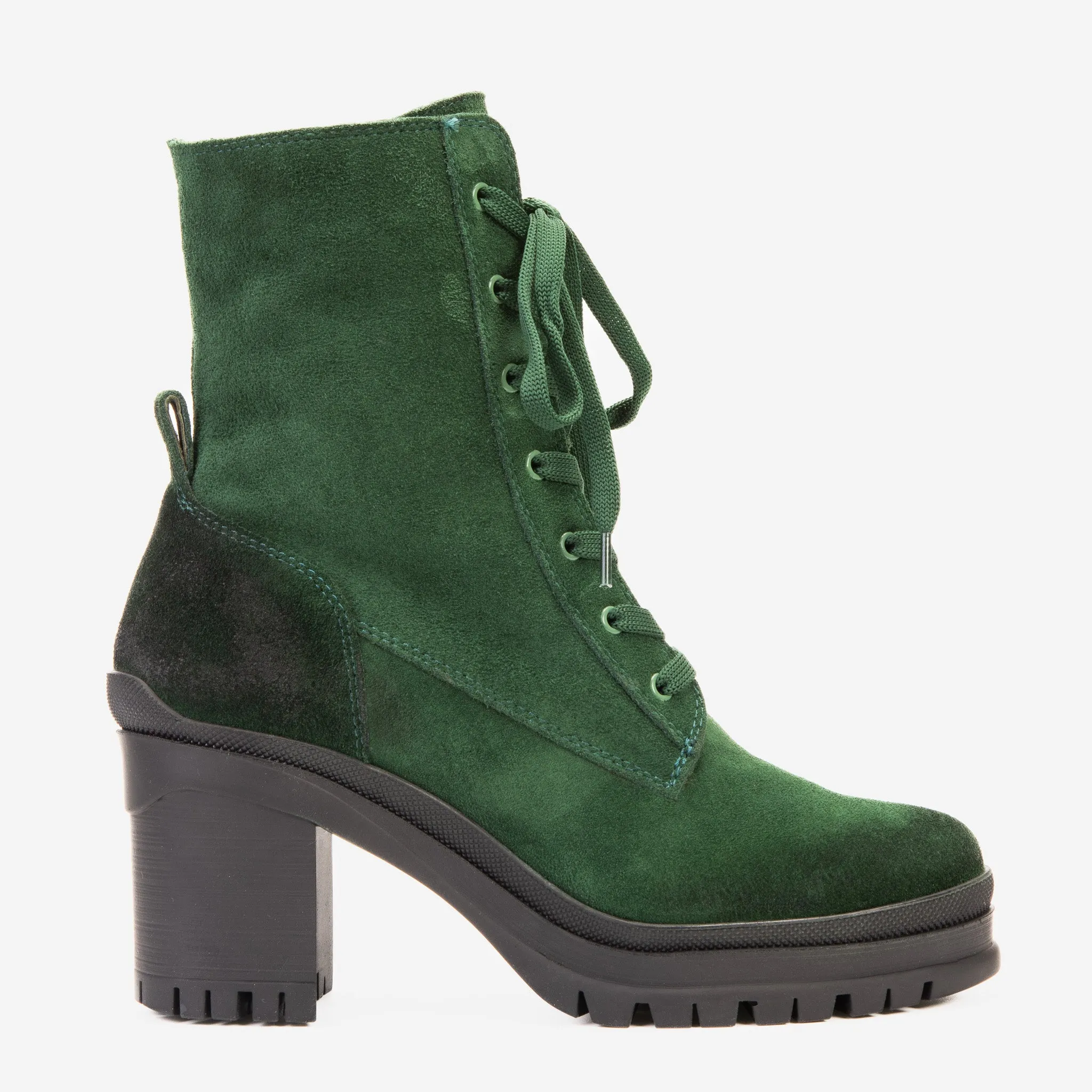 The Elera Green Leather Block Heel Women Boot Suede Boots Cowboy