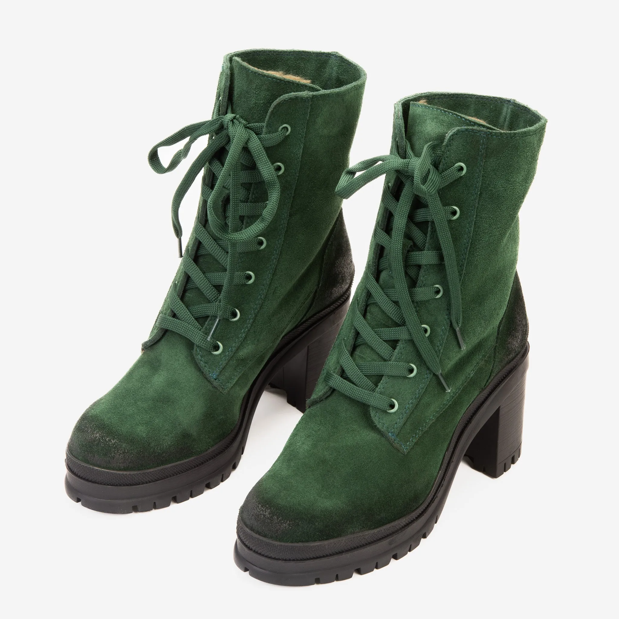 The Elera Green Leather Block Heel Women Boot Female Tall Boots