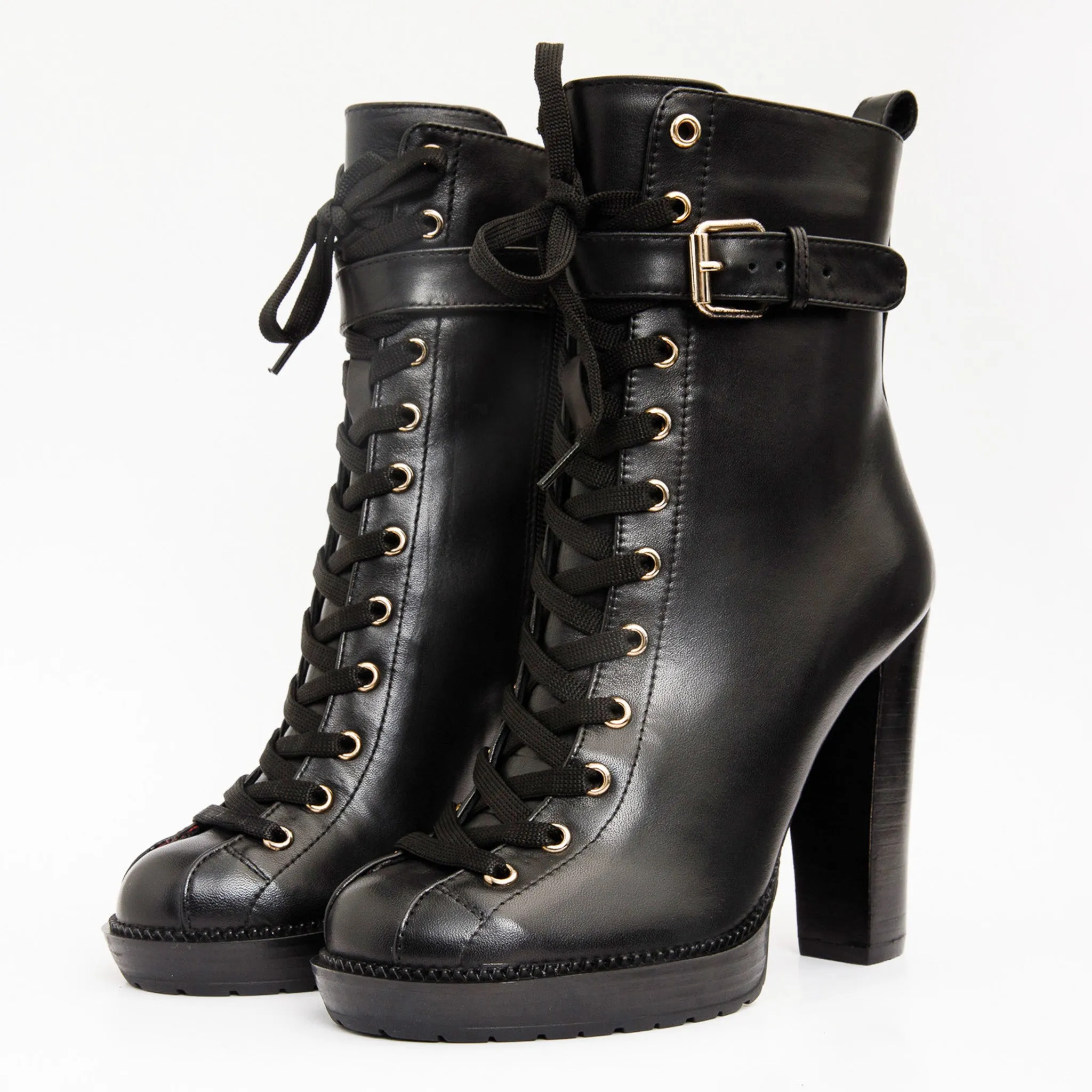Ski Boots For Sale The Estrada Black Leather Lace-Up Platform Heel Mid Calf Women Boot