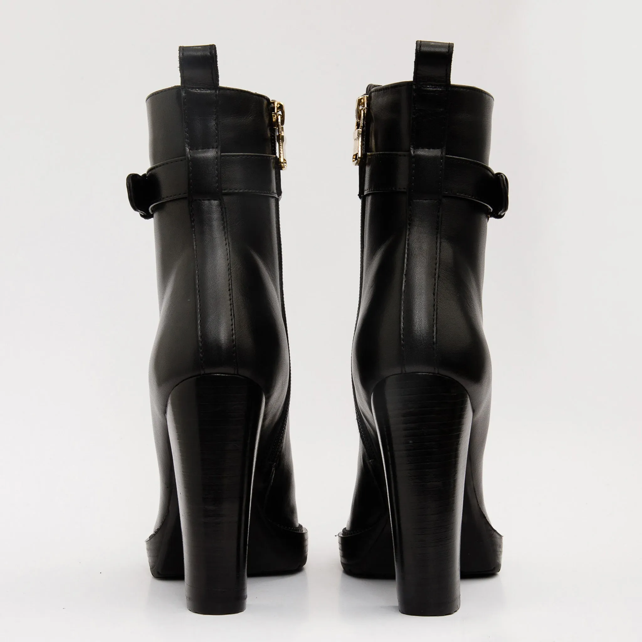 Cute Winter Boots The Estrada Black Leather Lace-Up Platform Heel Mid Calf Women Boot