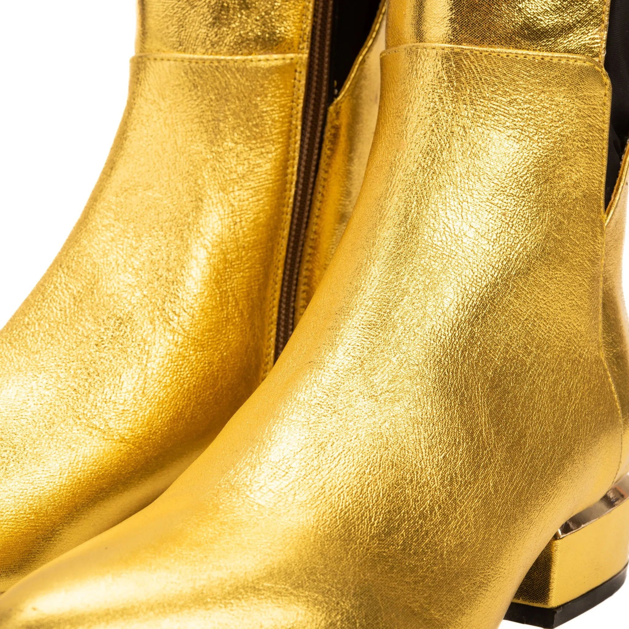 The Fairoks Gold Leather Pointy Toe Knee High Women Boot Dr Martens Boots