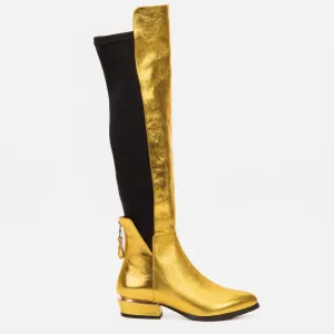 Top Rated Snow Boots The Fairoks Gold Leather Pointy Toe Knee High Women Boot