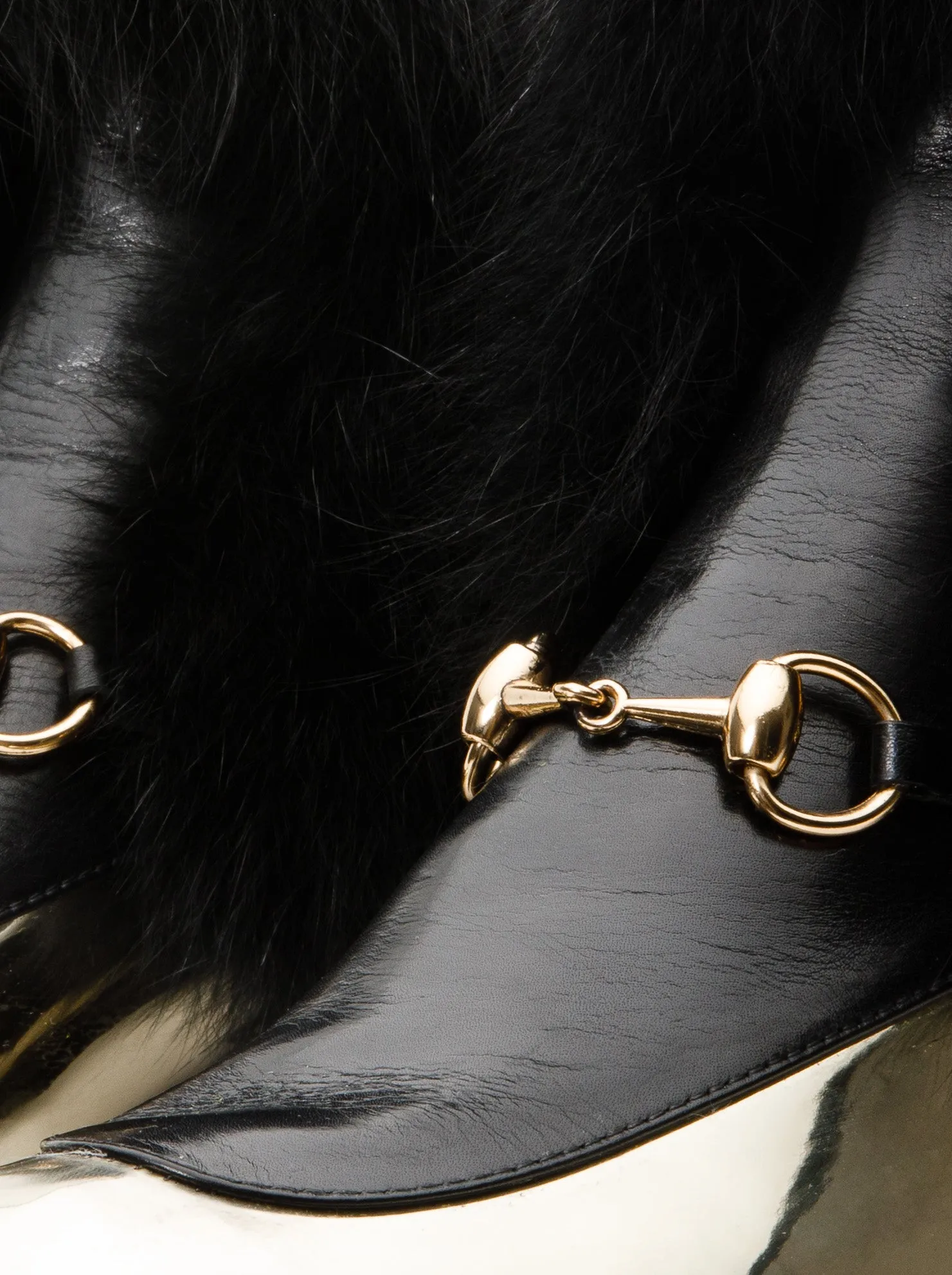 Custom Boots Near Me The Izmir Black & Gold Leather Natural Fox Fur Mid Calf Women Boot