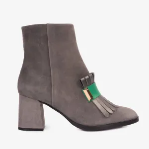 The Luksor Grey Suede Leather Block Heel Women Boot Silver Western Boots