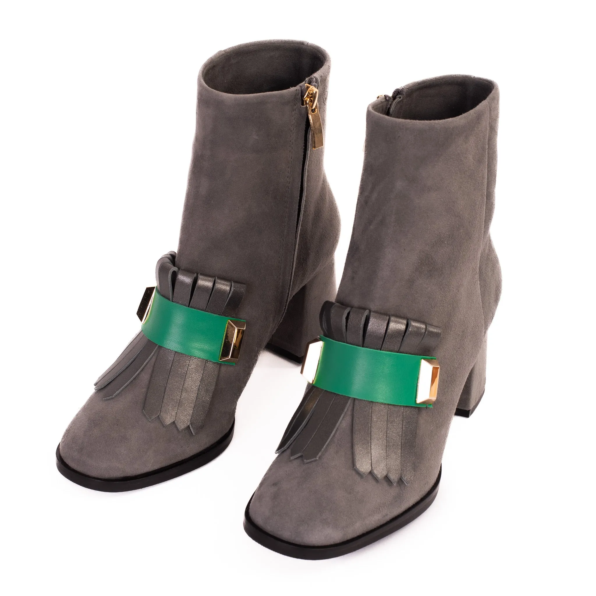 The Luksor Grey Suede Leather Block Heel Women Boot Lace Up Winter Boots