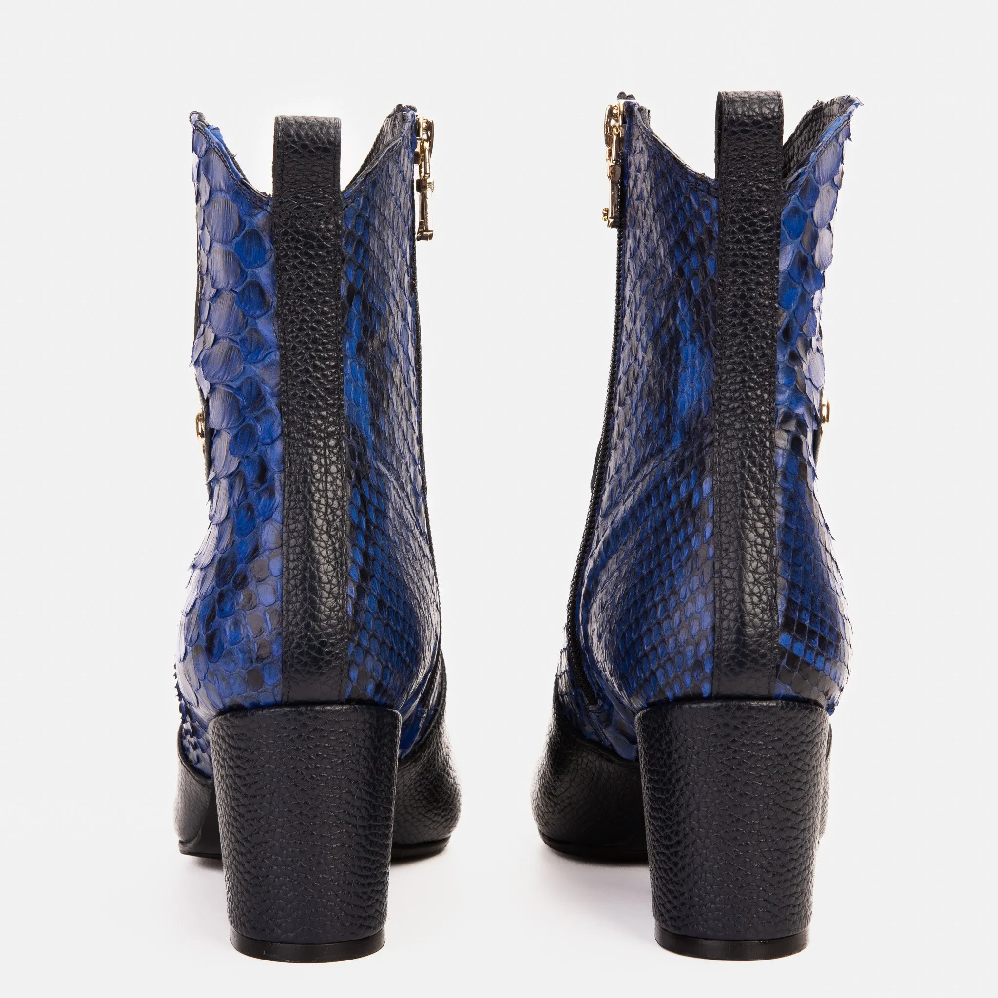 The Saturn Sax Blue Pythn Leather Block Heel  Women Boot Roxy Boots