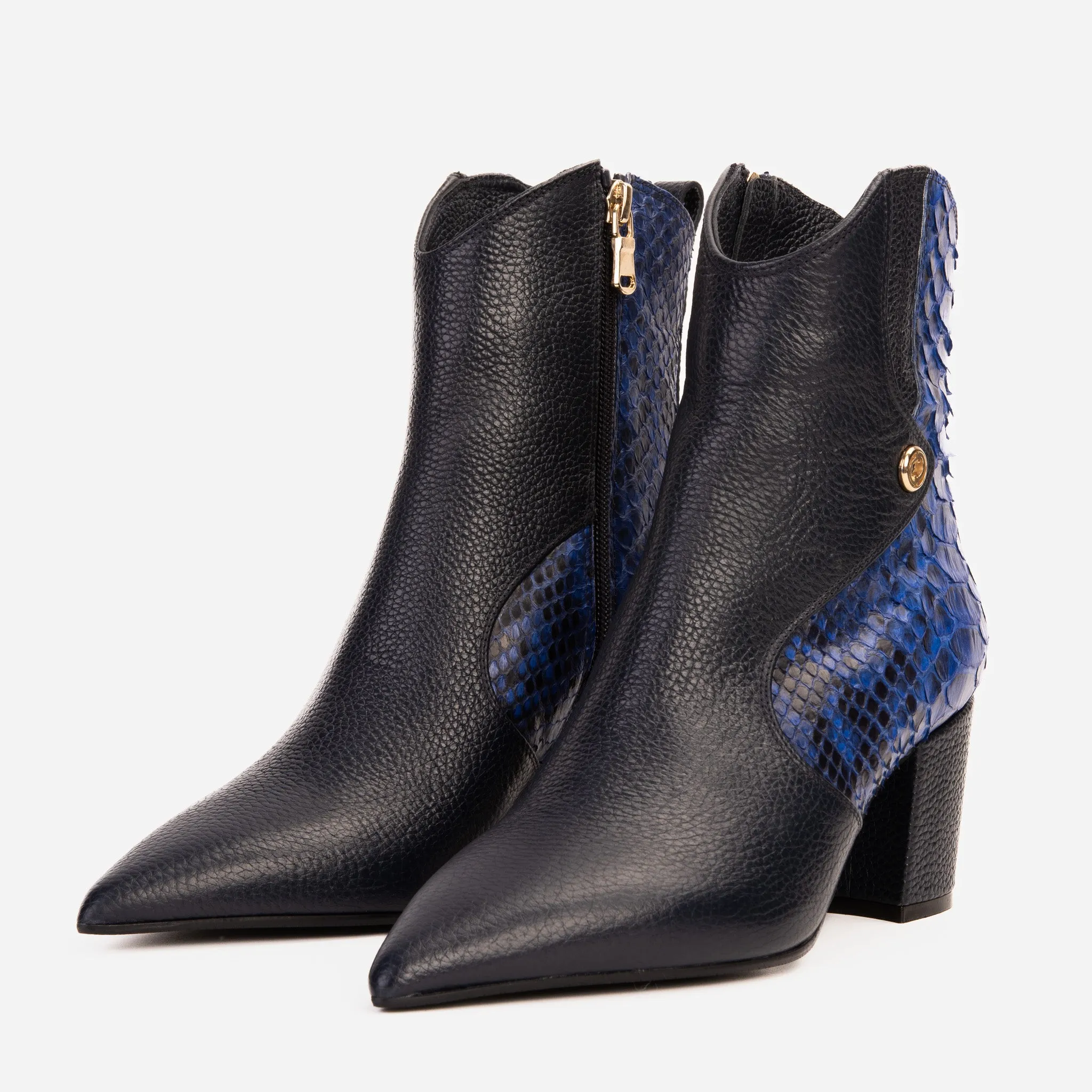 No Heel Boots The Saturn Sax Blue Pythn Leather Block Heel  Women Boot