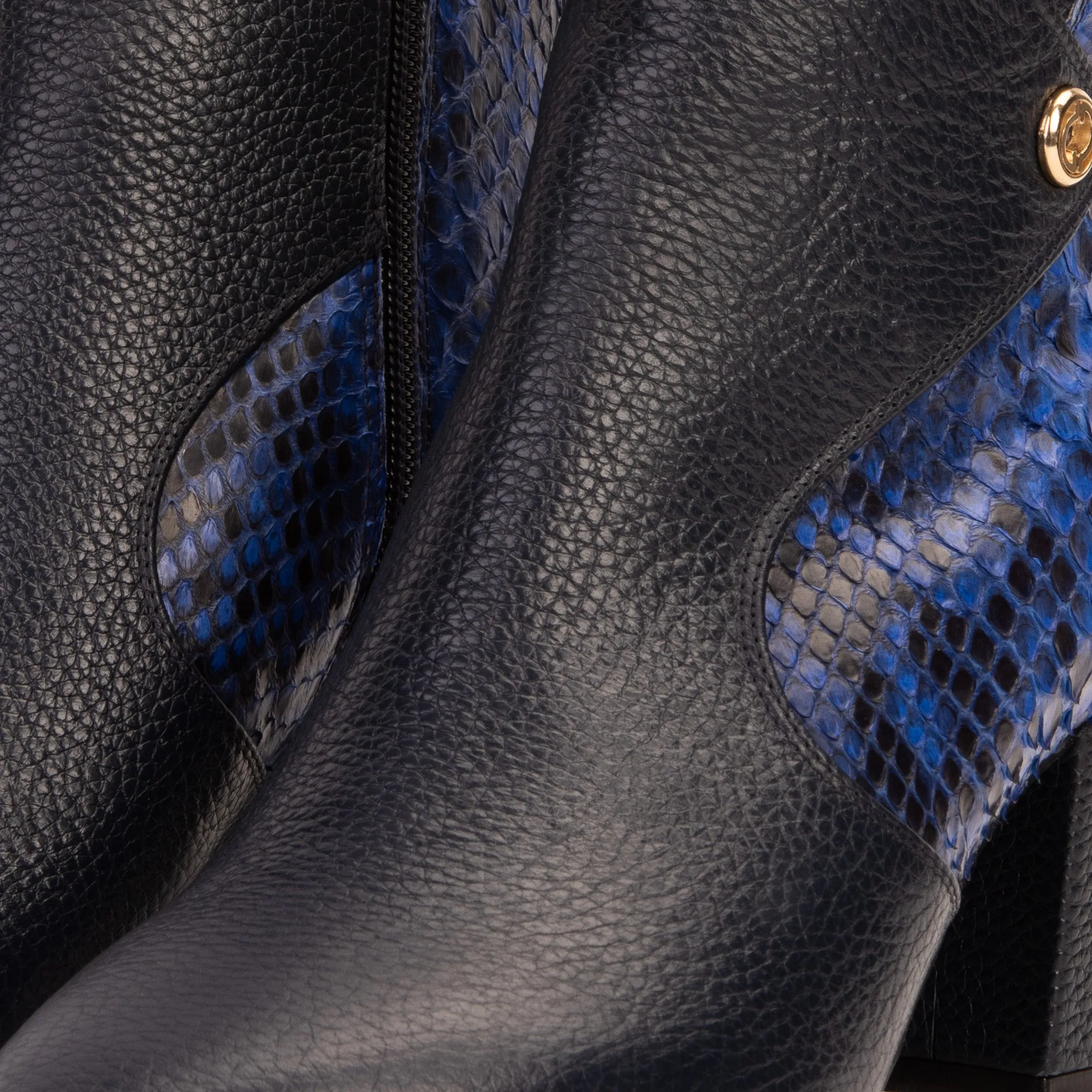 The Saturn Sax Blue Pythn Leather Block Heel  Women Boot Line Dance Boots