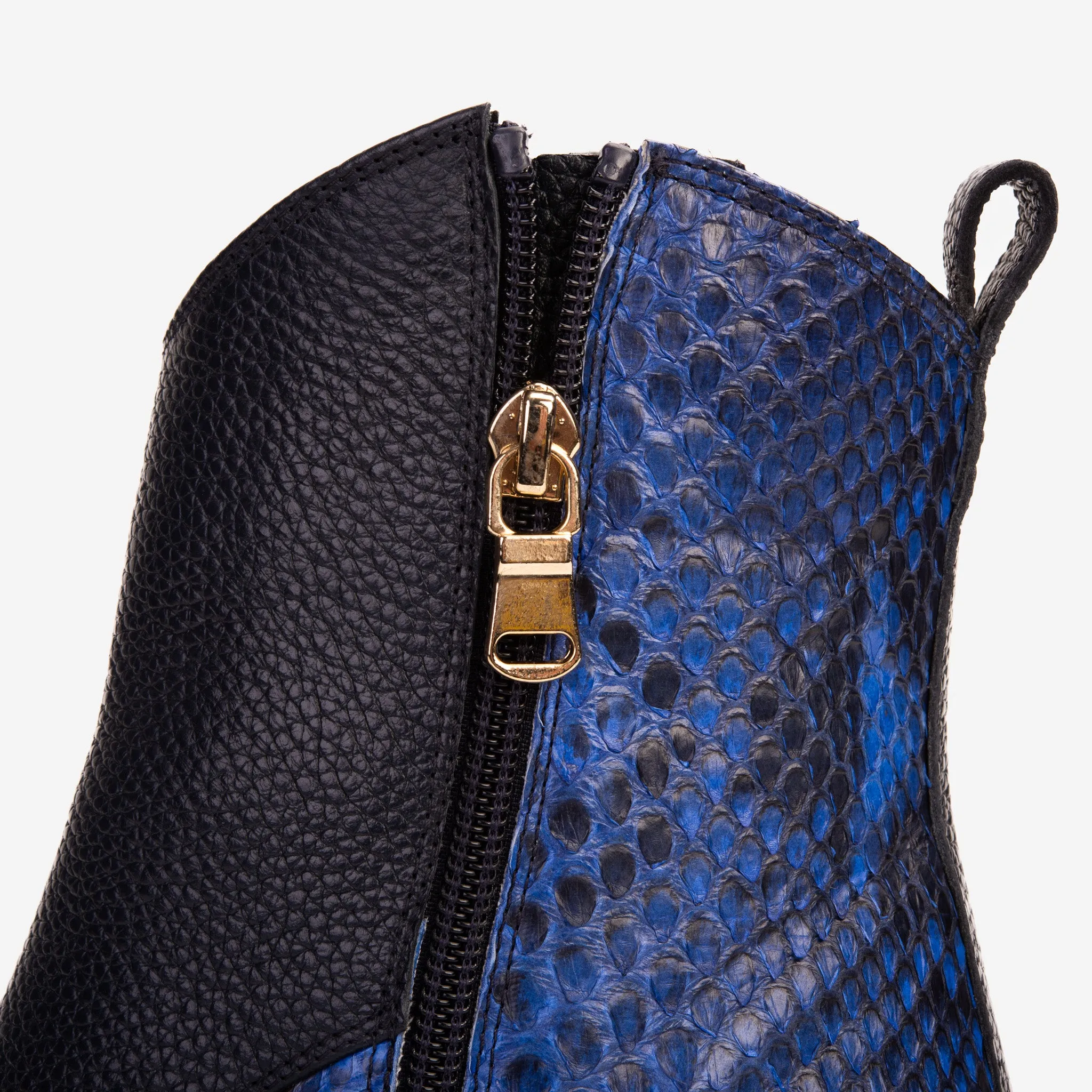 The Saturn Sax Blue Pythn Leather Block Heel  Women Boot Orthopedic Boots