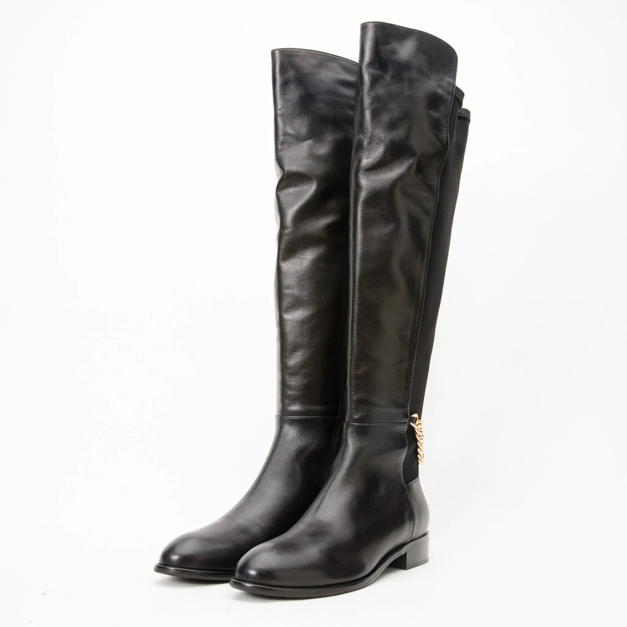 Santa Claus Boots The Tallin Black Leather Knee High Women Boot