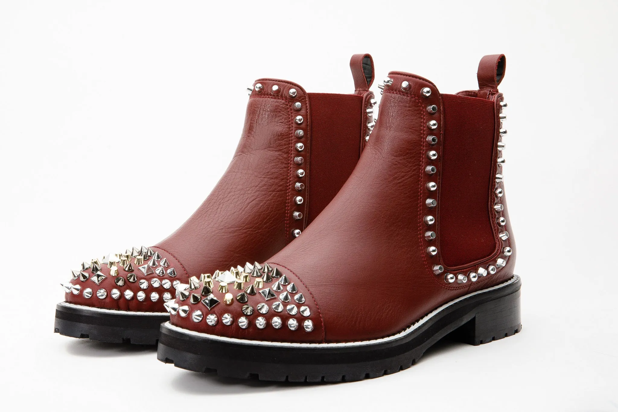 The Vuvulane Burgundy Spike Leather Ankle Women  Boot Fury Boots