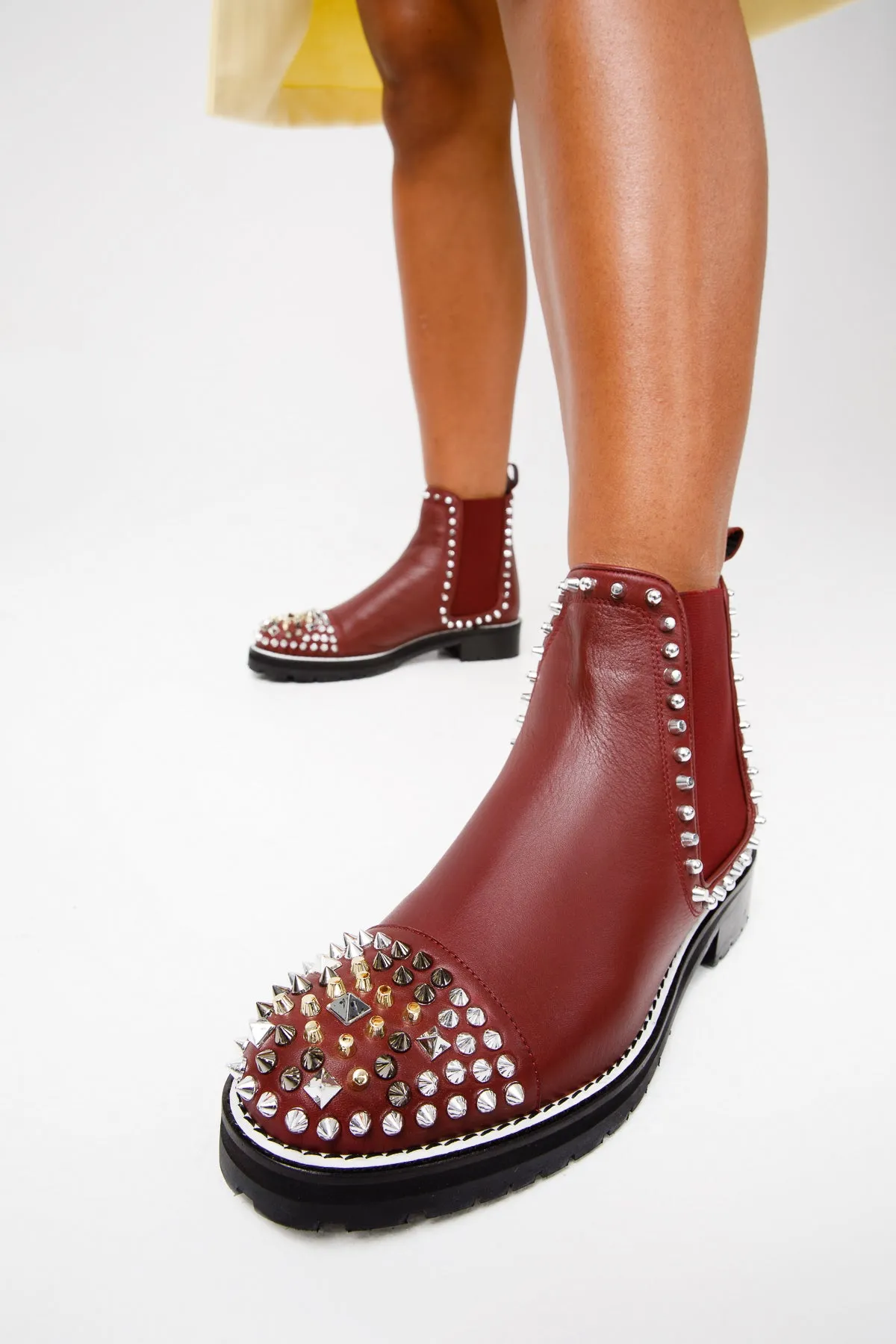 Balenciaga Combat Strike Boots The Vuvulane Burgundy Spike Leather Ankle Women  Boot