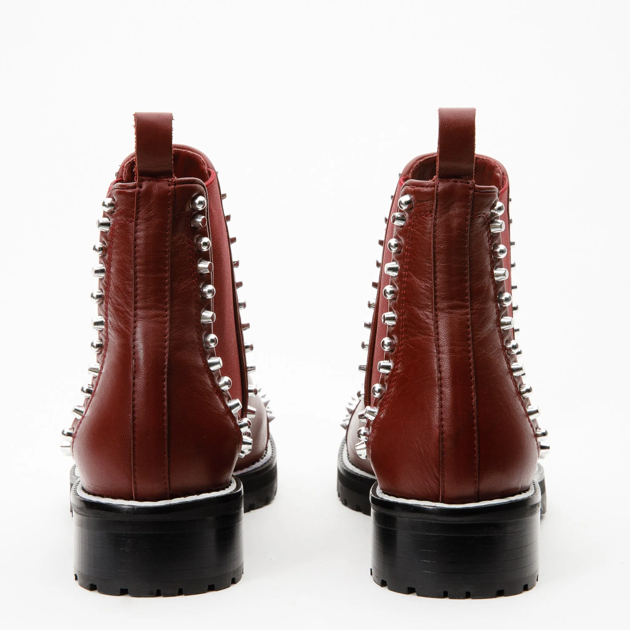 Ostrich Boots Square Toe The Vuvulane Burgundy Spike Leather Ankle Women  Boot
