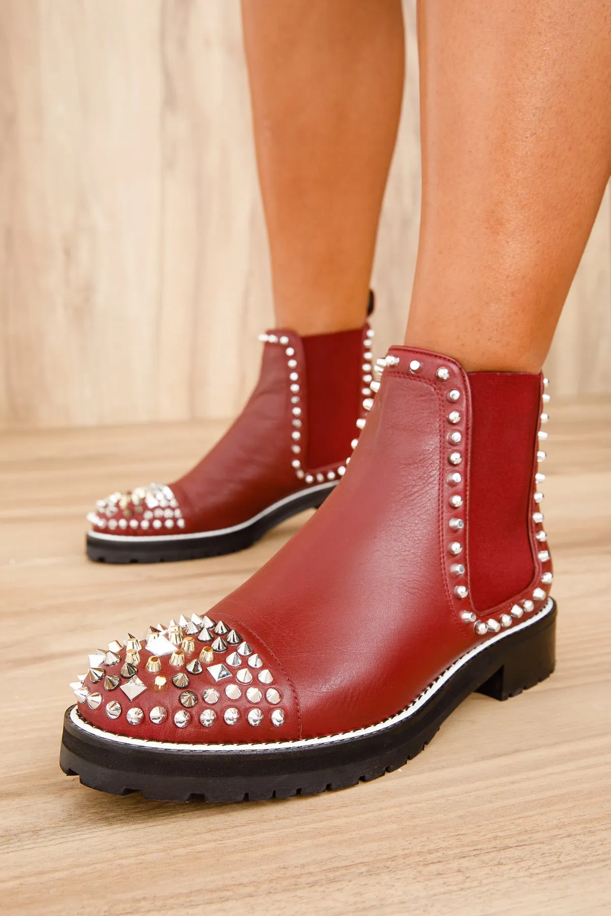 The Vuvulane Burgundy Spike Leather Ankle Women  Boot Pajar Snow Boots