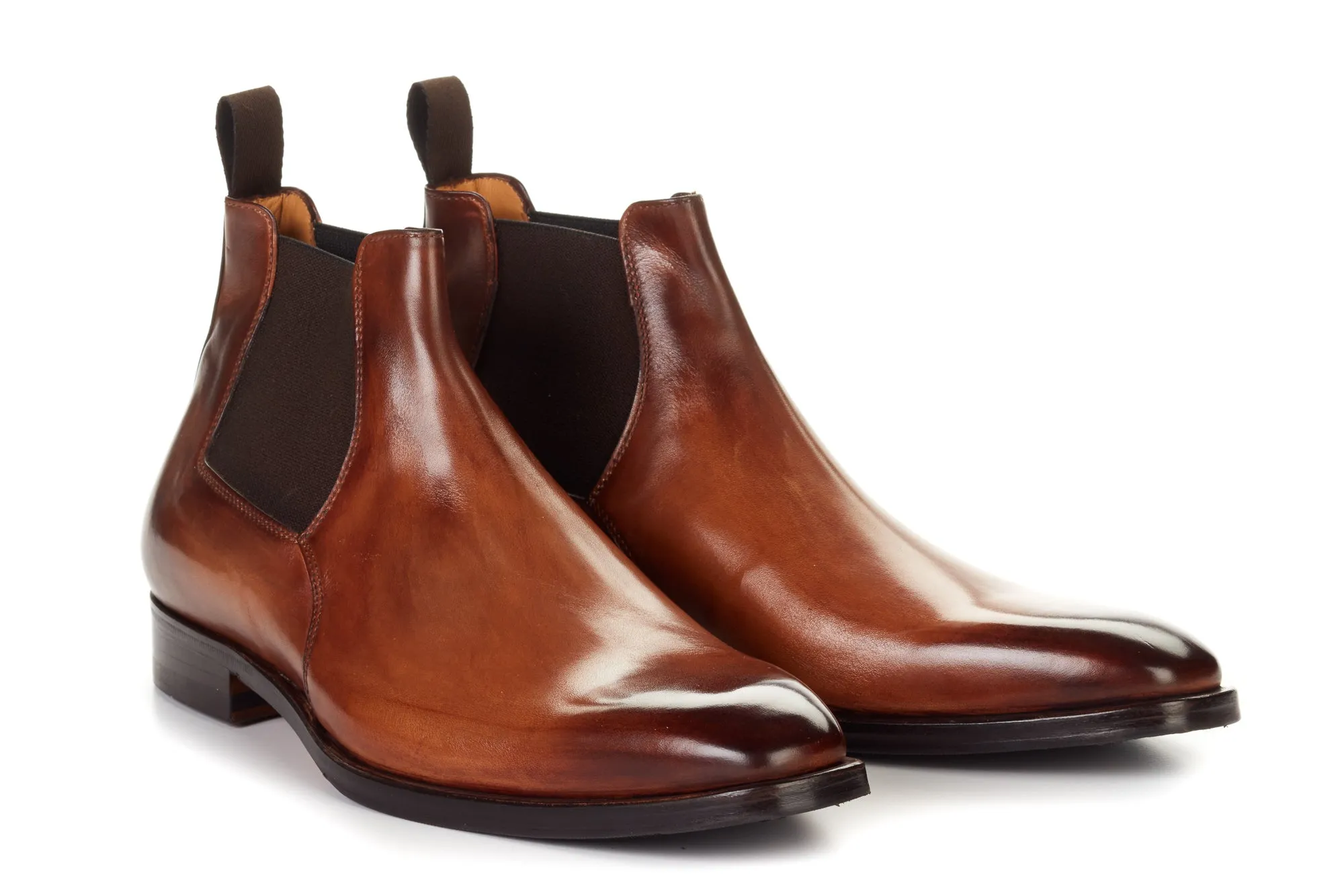 Lace Up Leather Boots The Wayne Low-Cut Chelsea Boot - Marrone