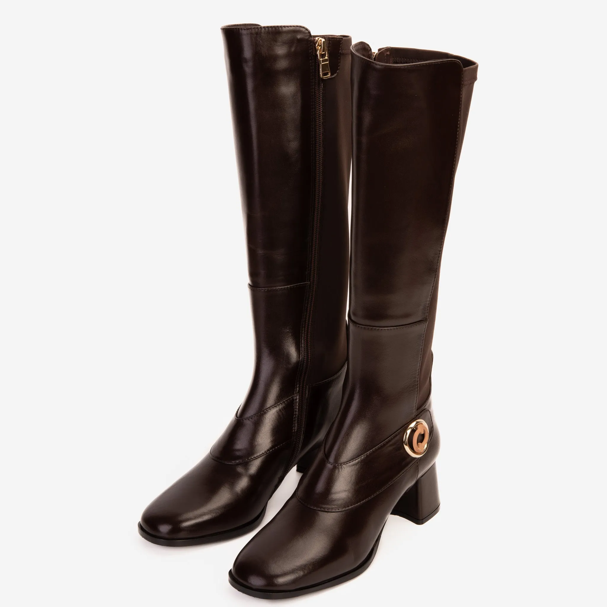 The Windsor Brown Leather Knee High Boot Suede Dress Boots
