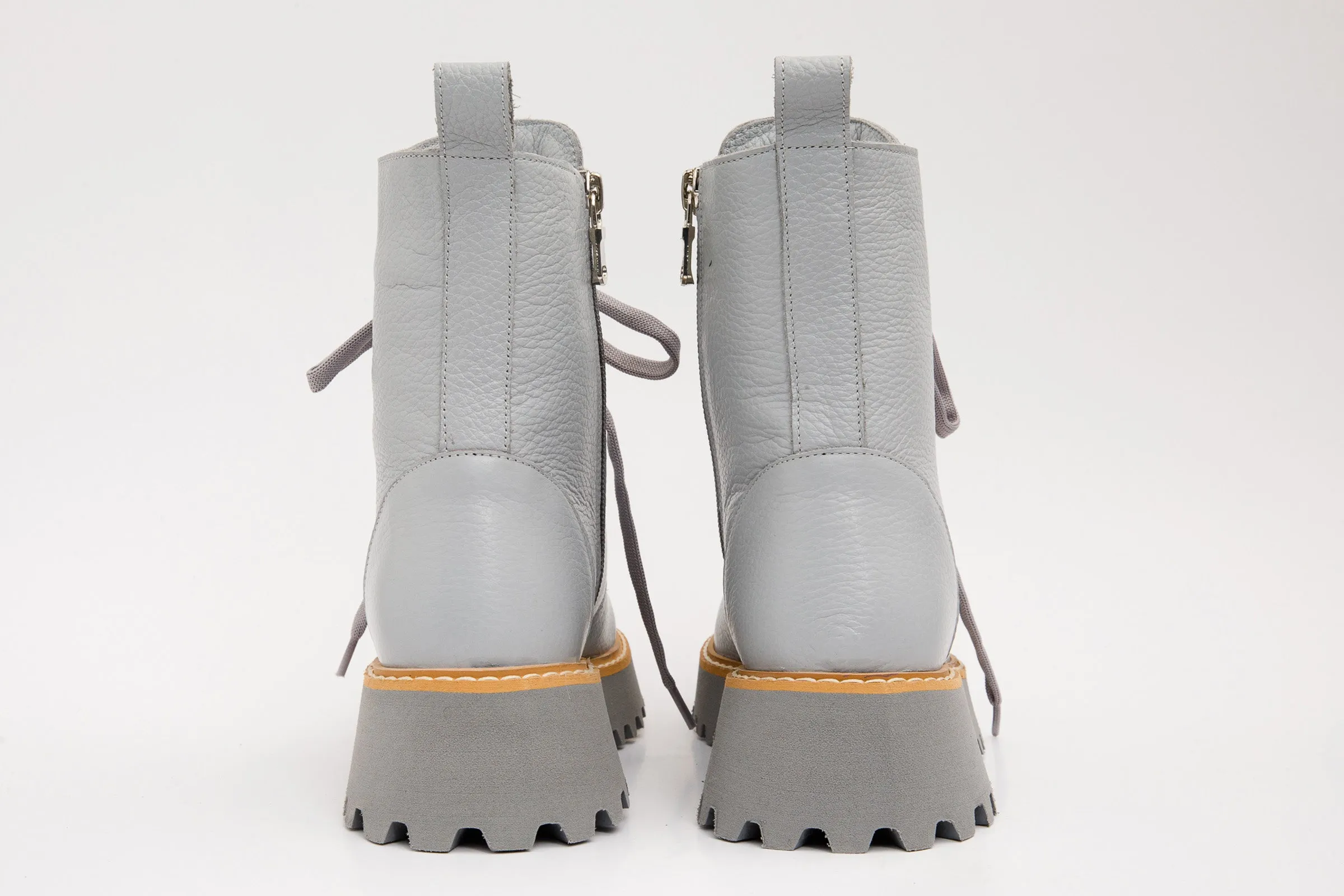 The Yildiz Grey Leather Lace-Up Ankle Women Boot With a Side Zipper Xtratuf Rain Boots