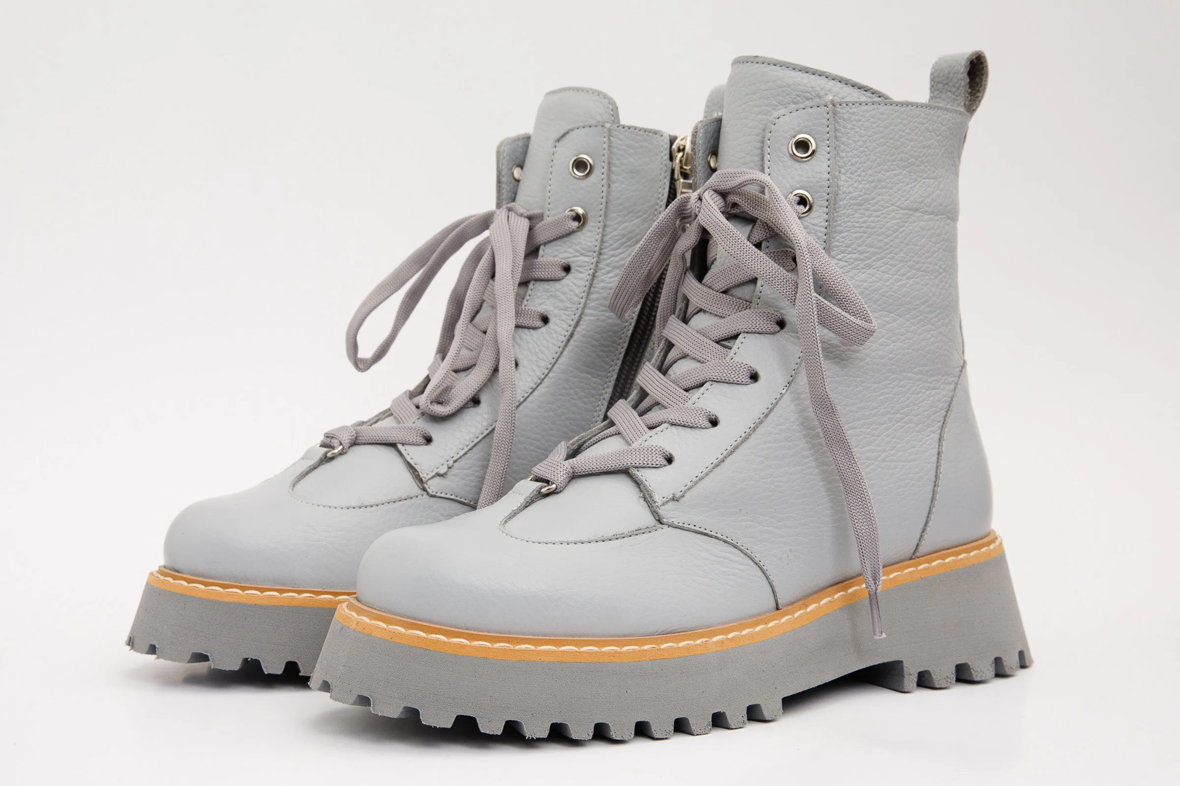 Boots Isabel Marant The Yildiz Grey Leather Lace-Up Ankle Women Boot With a Side Zipper