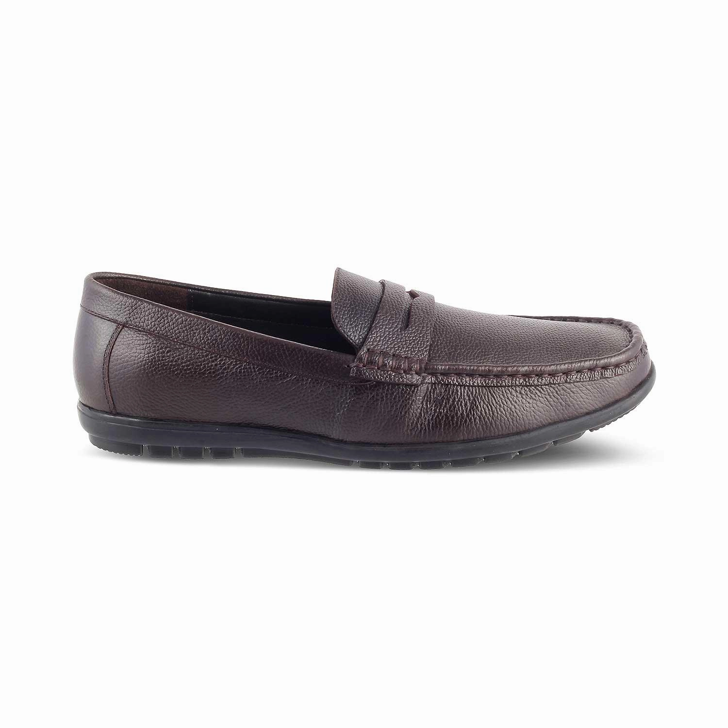 The Lemec Brown Men's Leather Penny Loafers Tresmode Zagreb Heeled Loafers