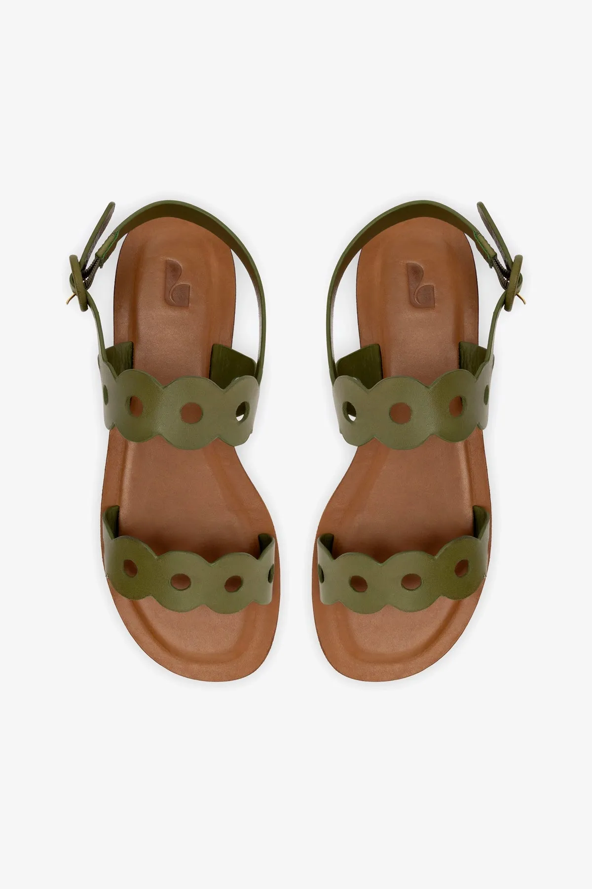 Florence Flat Sandal In Seaweed Leather Shoe Show Flats