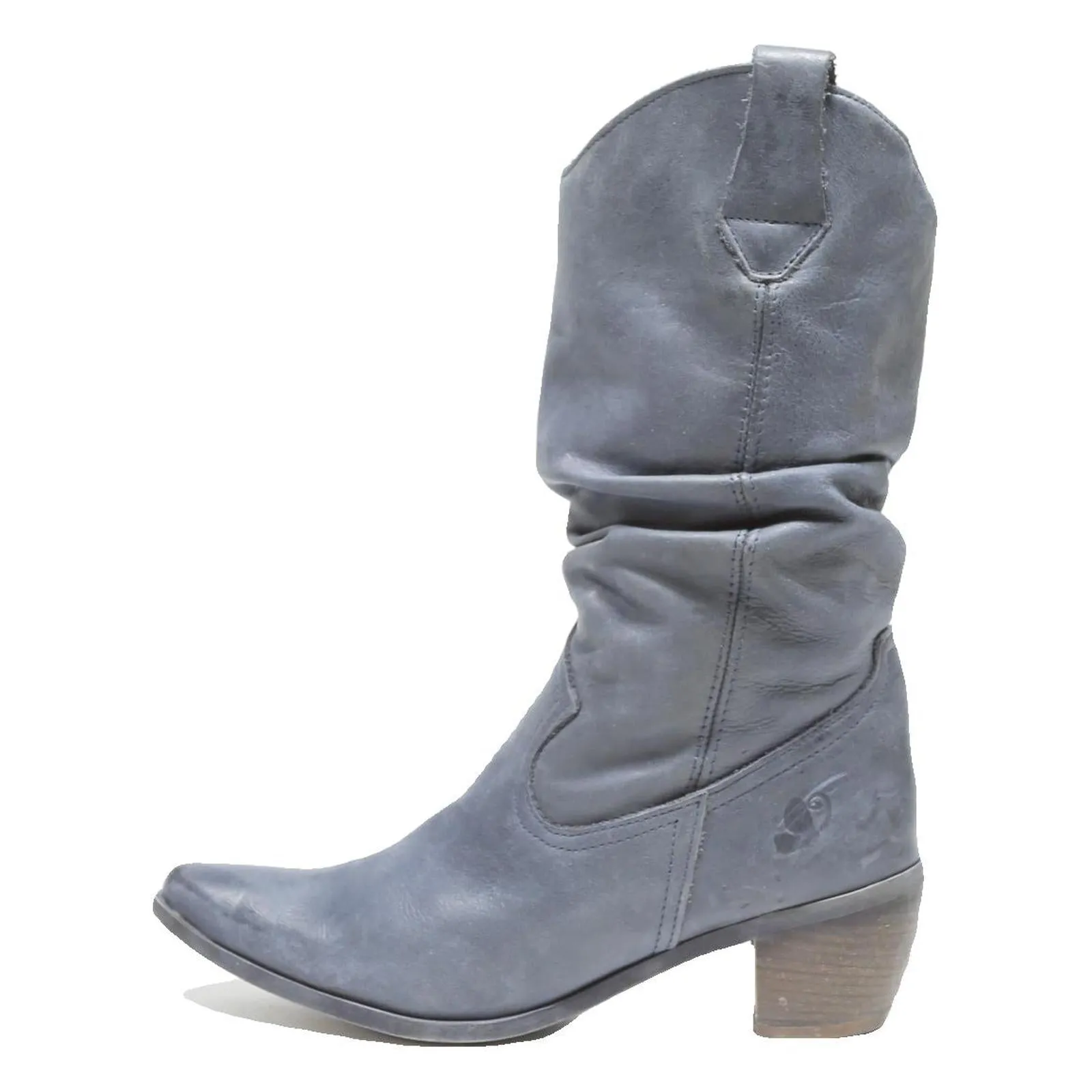 Boots Easy Womens Slouchy Western Ankle Boots Leather Grey UK 5 Heel Casual Fashion